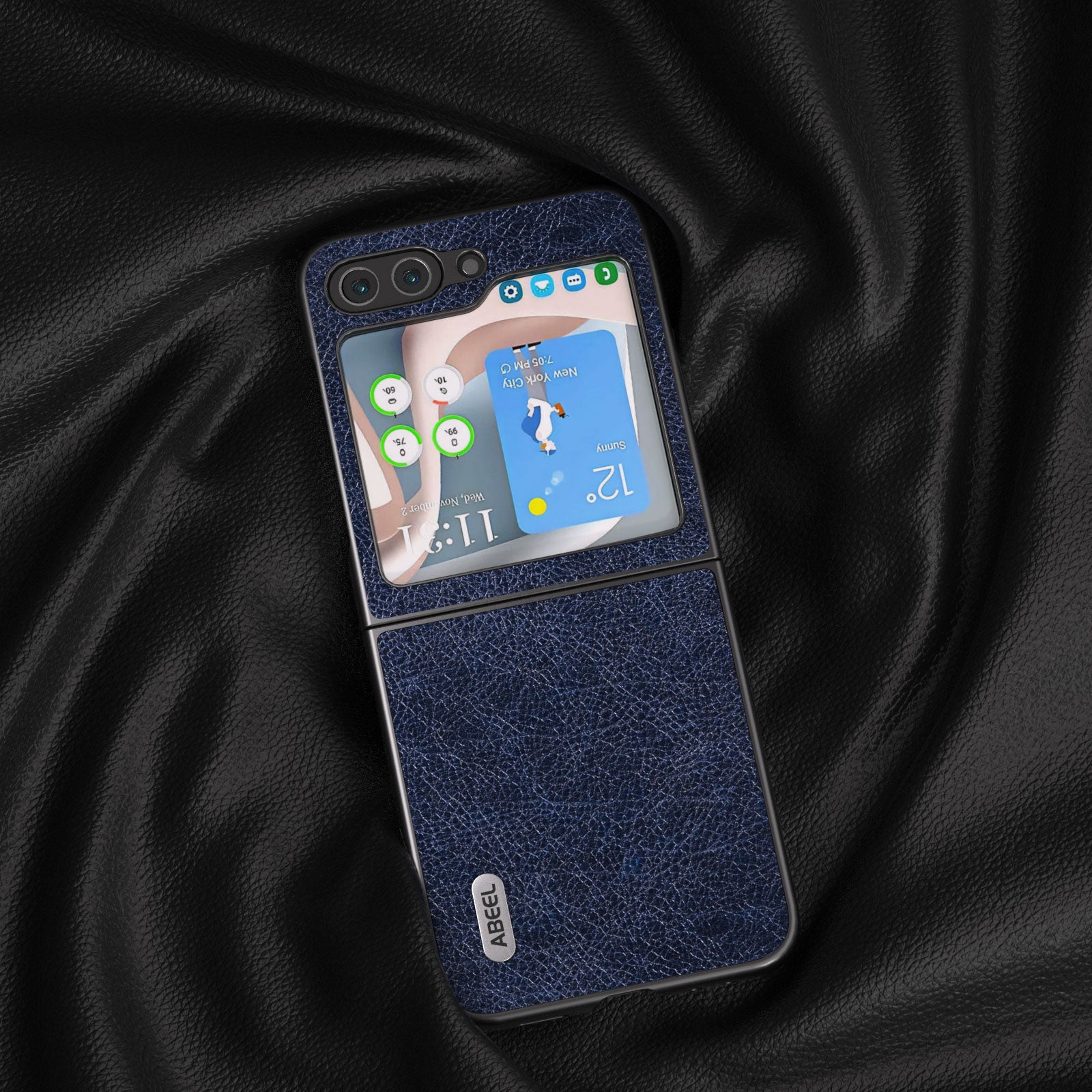 ABEEL Shockproof Case for Samsung Galaxy Z Flip5 5G Retro Litchi Texture Phone Case PU Leather Coated Phone Shell