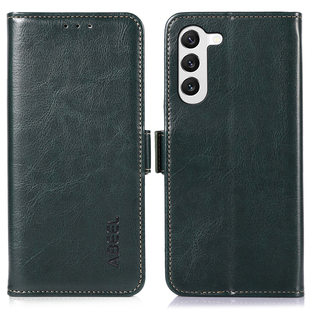 ABEEL For Samsung Galaxy S23 Leather Stand Phone Case Crazy Horse Texture Cell Phone Wallet Cover