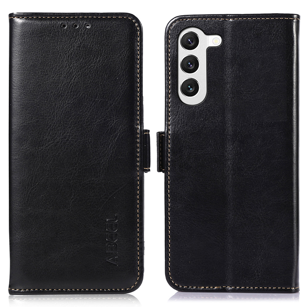ABEEL For Samsung Galaxy S22 5G Wallet Stand Phone Case PU Leather Crazy Horse Texture Cover