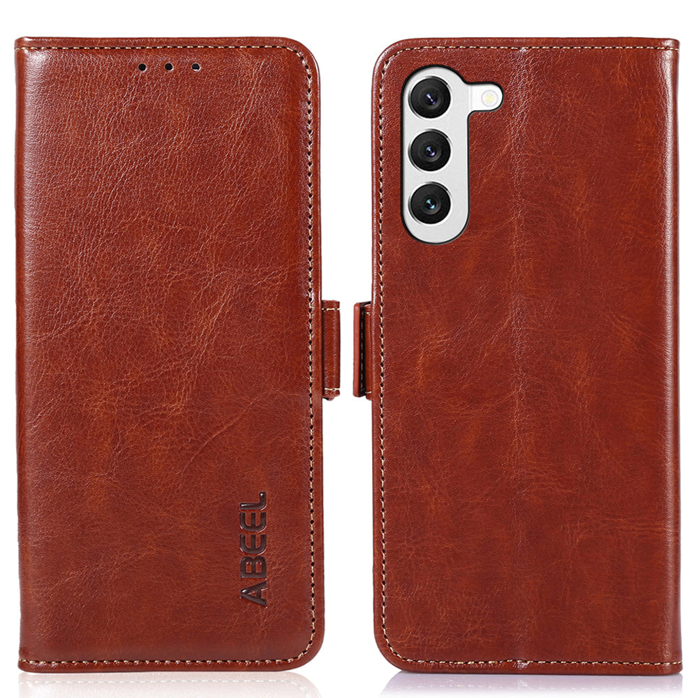 ABEEL For Samsung Galaxy S22 5G Wallet Stand Phone Case PU Leather Crazy Horse Texture Cover