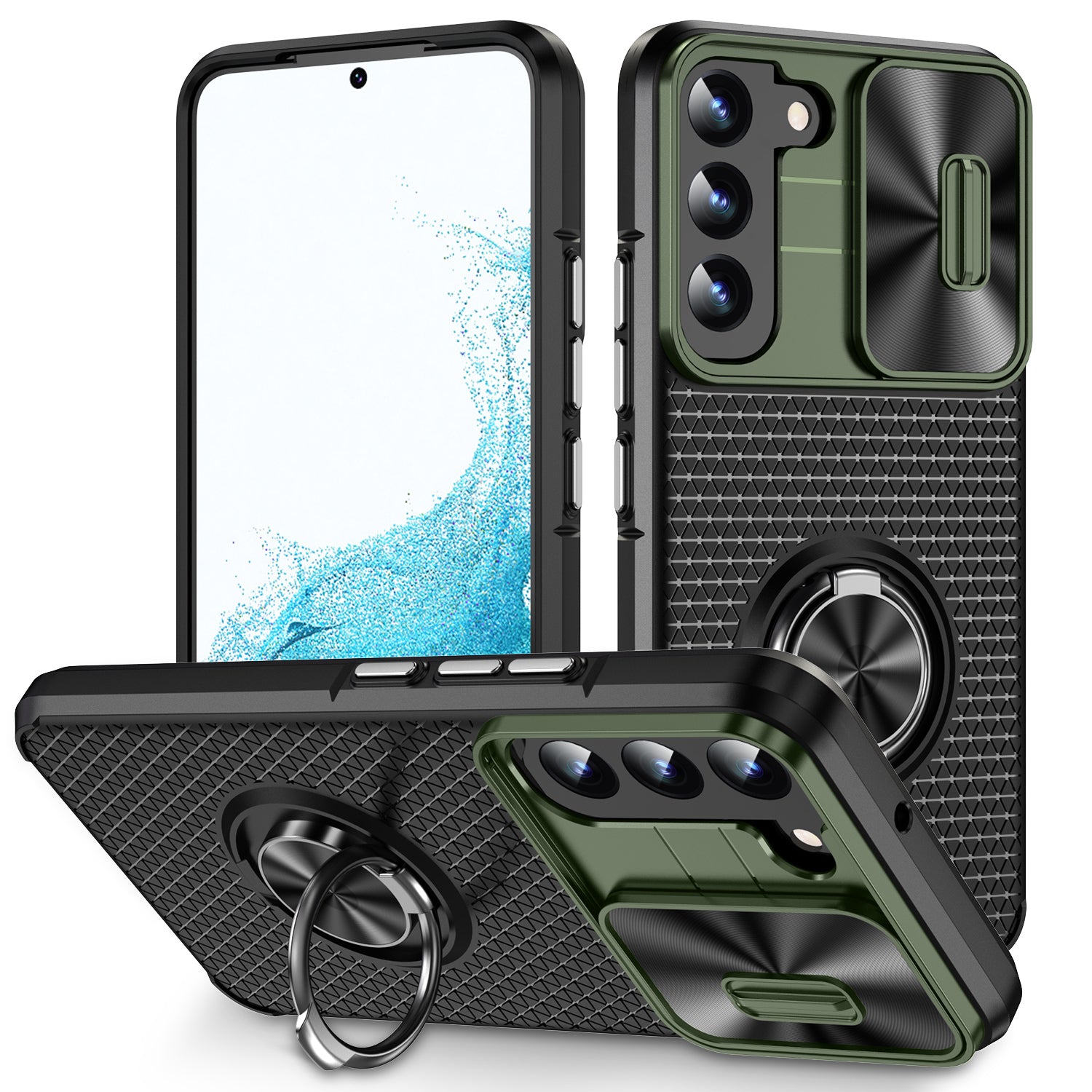 Kickstand Case for Samsung Galaxy S22 5G PC TPU Phone Case with Slide Camera Lens Protector