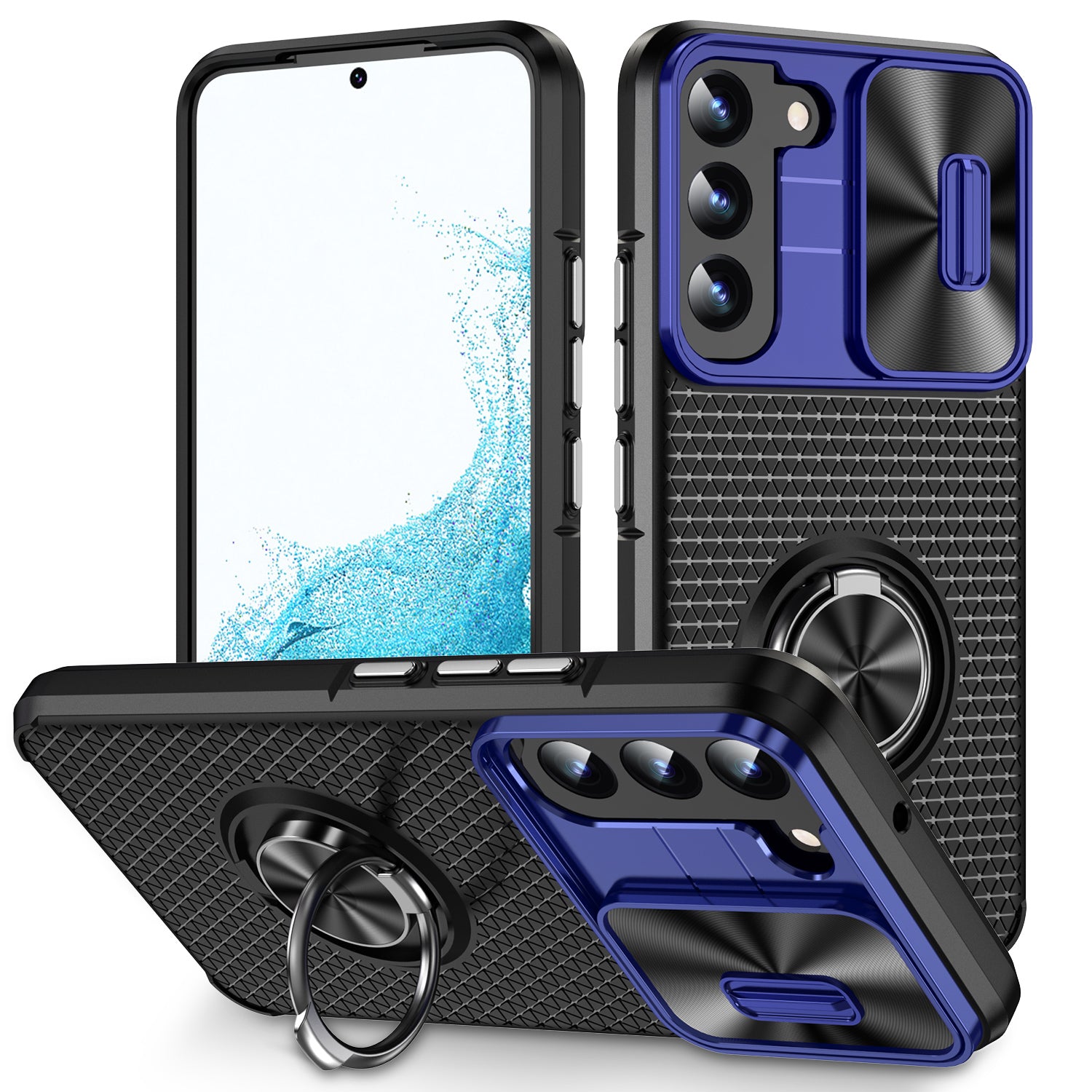 Kickstand Case for Samsung Galaxy S22 5G PC TPU Phone Case with Slide Camera Lens Protector