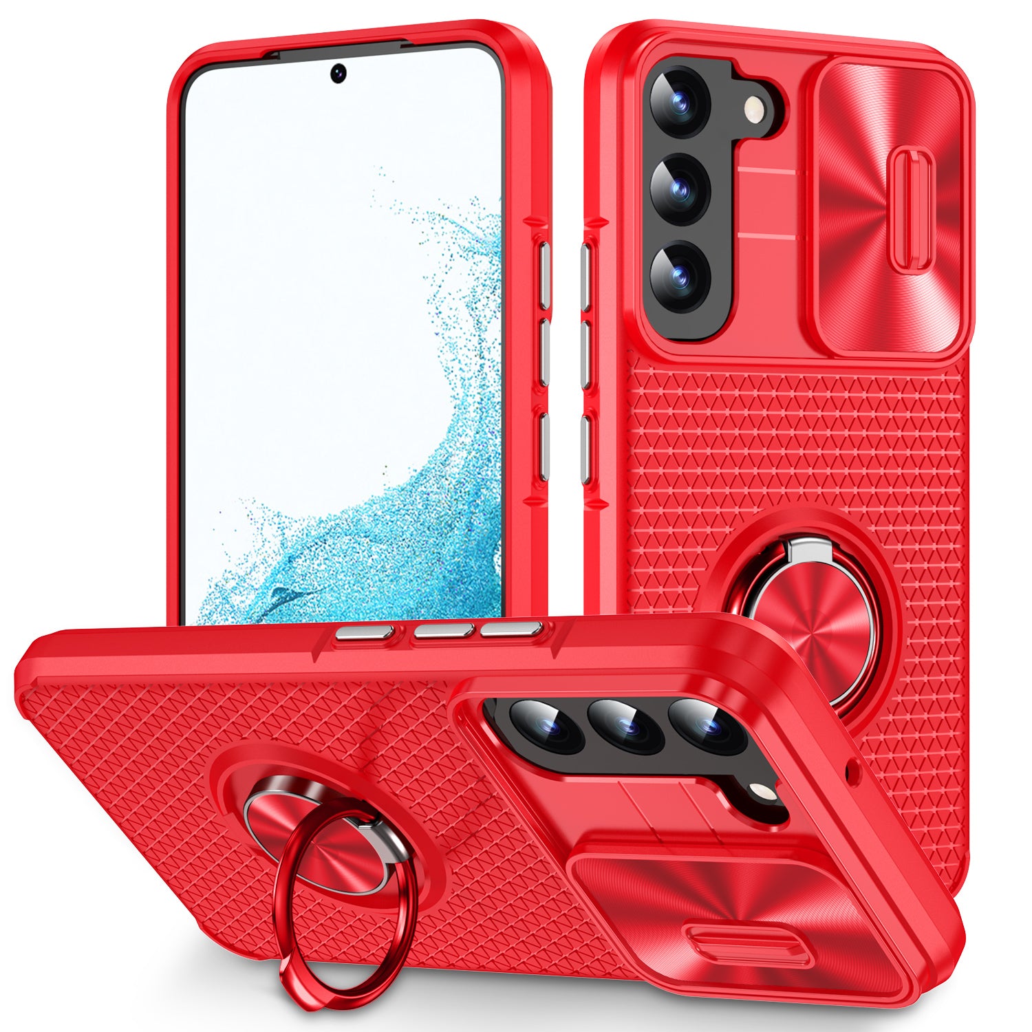 Kickstand Case for Samsung Galaxy S22 5G PC TPU Phone Case with Slide Camera Lens Protector