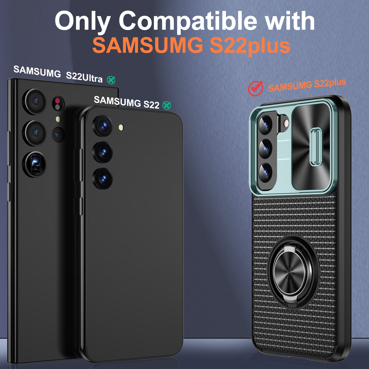 For Samsung Galaxy S22 5G PC TPU Kickstand Phone Case with Slide Camera Lens Cover