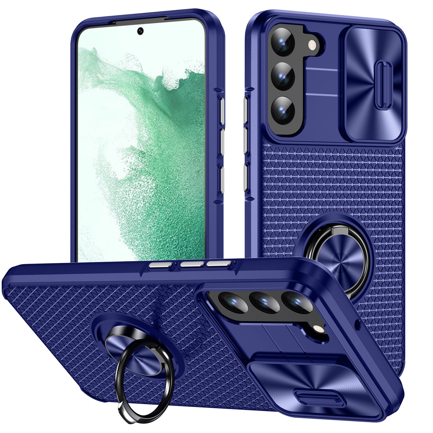 For Samsung Galaxy S22 5G PC TPU Kickstand Phone Case with Slide Camera Lens Cover