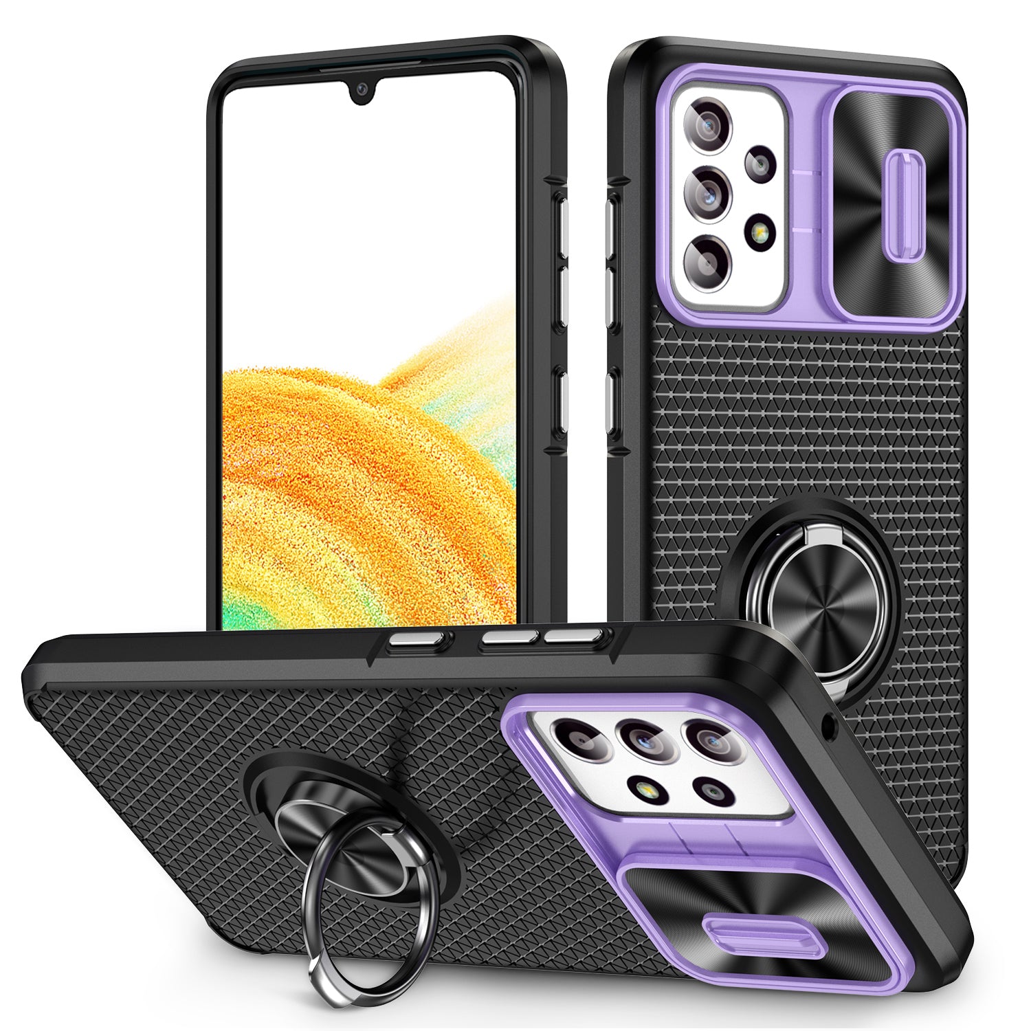 Back Case for Samsung Galaxy A33 5G PC TPU Phone Kickstand Case with Slide Camera Lens Protector