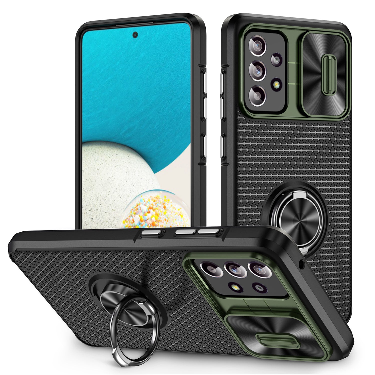 For Samsung Galaxy A52 4G / A52 5G / A52s 5G Kickstand Phone Case Slide Lens Protection PC TPU Back Cover