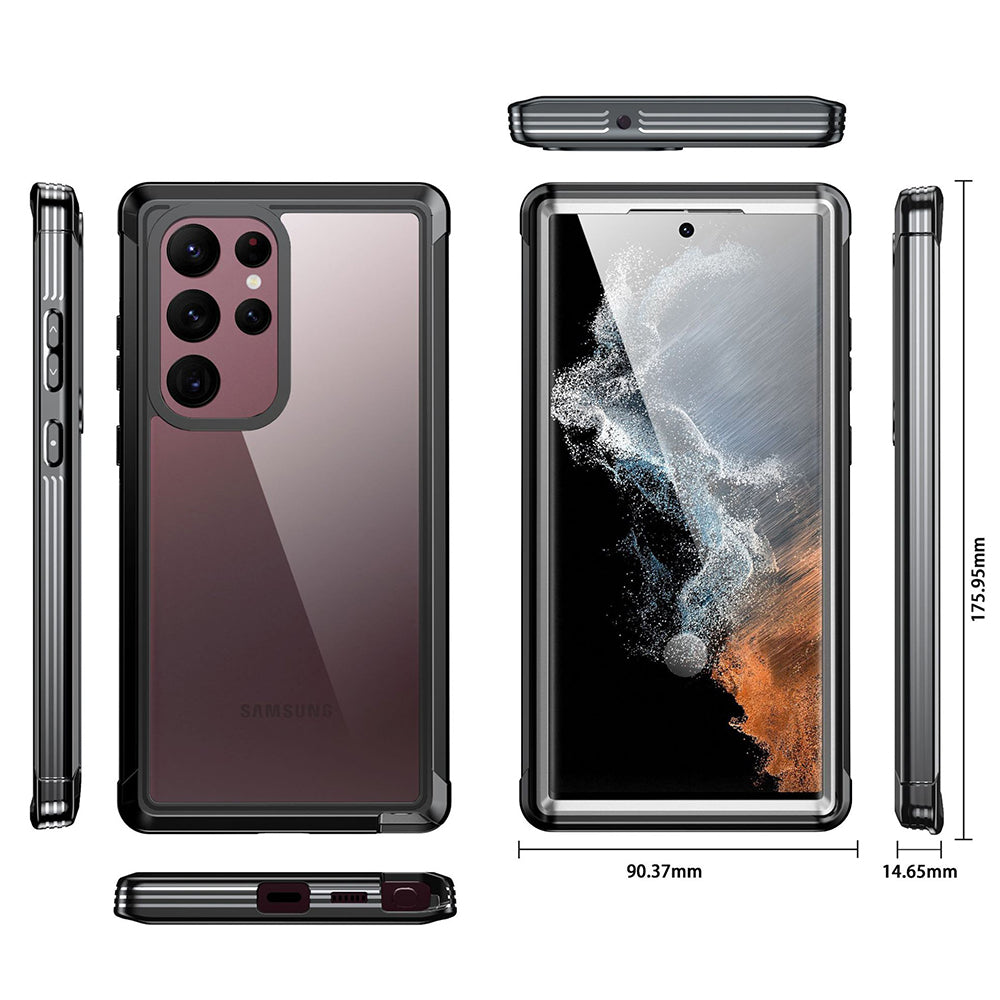 For Samsung Galaxy S22 Ultra 5G Anti-drop Phone Case TPU Frame Clear PC Back Cover with PET Screen Protector