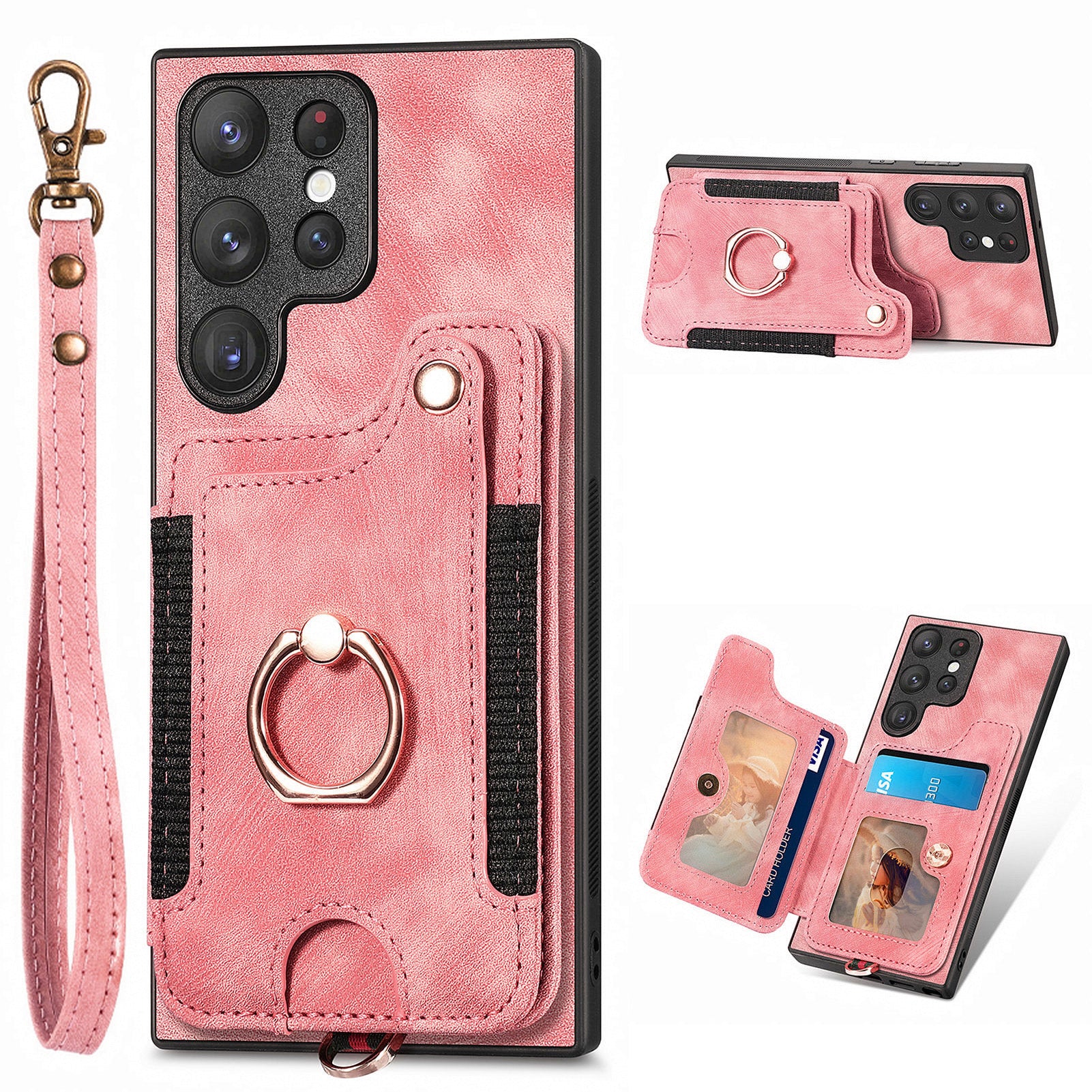 For Samsung Galaxy S22 Ultra 5G PU Leather Coated PC TPU Back Cover RFID Blocking Card Slot Kickstand Phone Case