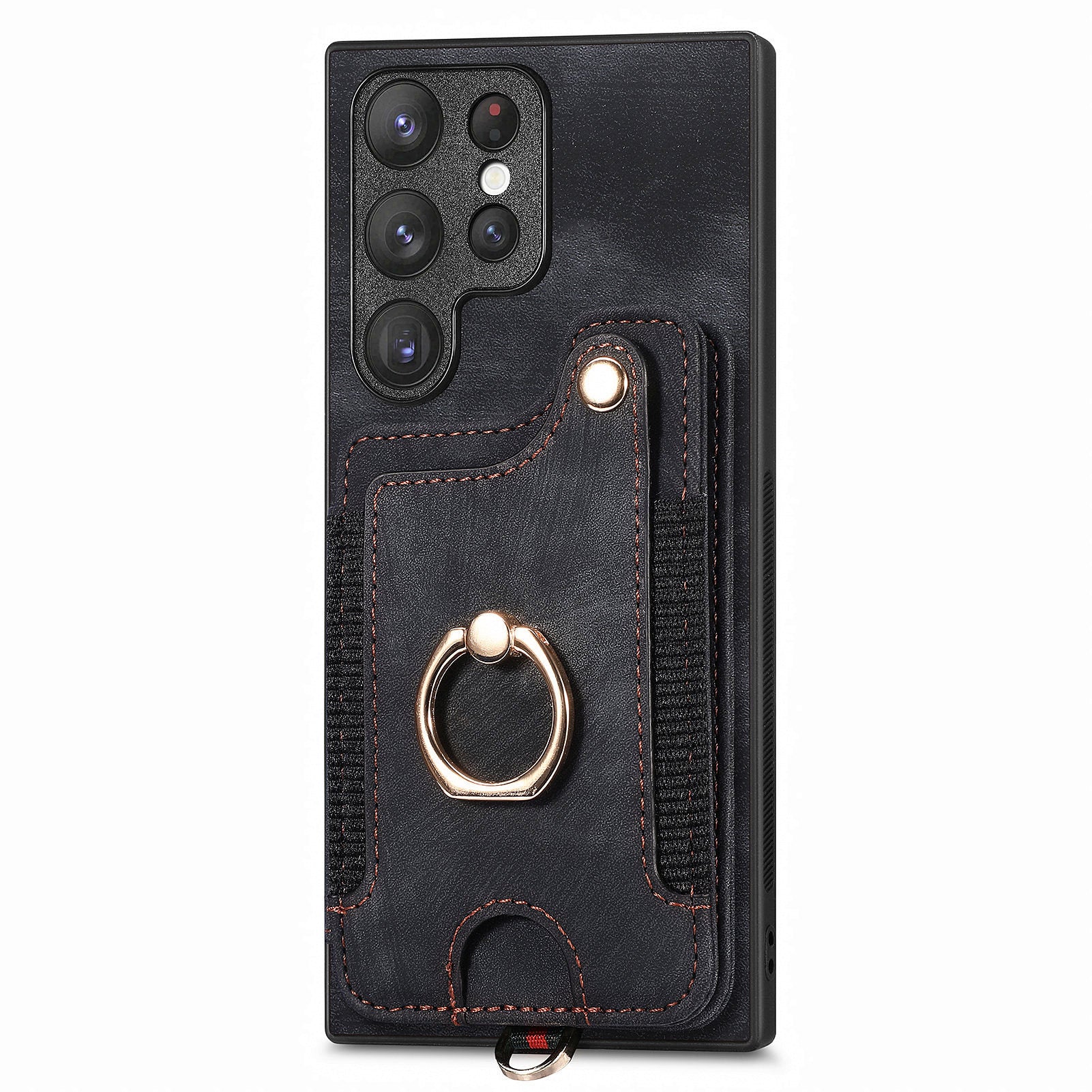 For Samsung Galaxy S22 Ultra 5G PU Leather Coated PC TPU Back Cover RFID Blocking Card Slot Kickstand Phone Case