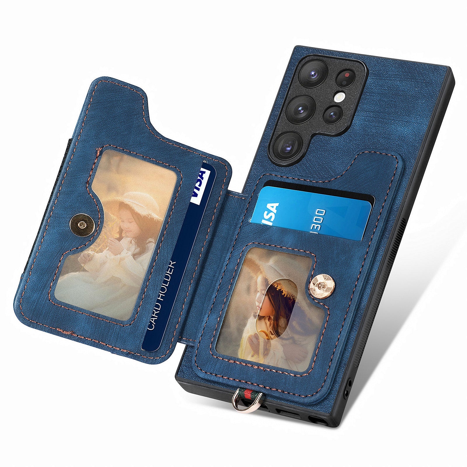 For Samsung Galaxy S22 Ultra 5G PU Leather Coated PC TPU Back Cover RFID Blocking Card Slot Kickstand Phone Case