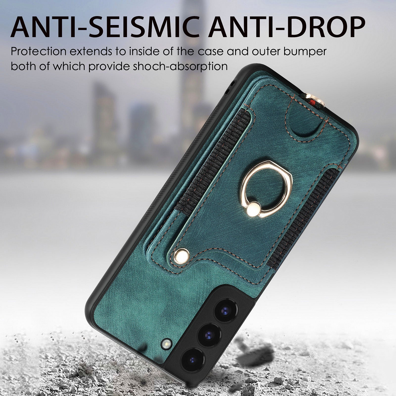 For Samsung Galaxy S22 5G Phone Case with Card Holder RFID Blocking PU Leather Coated PC TPU Kickstand Cover