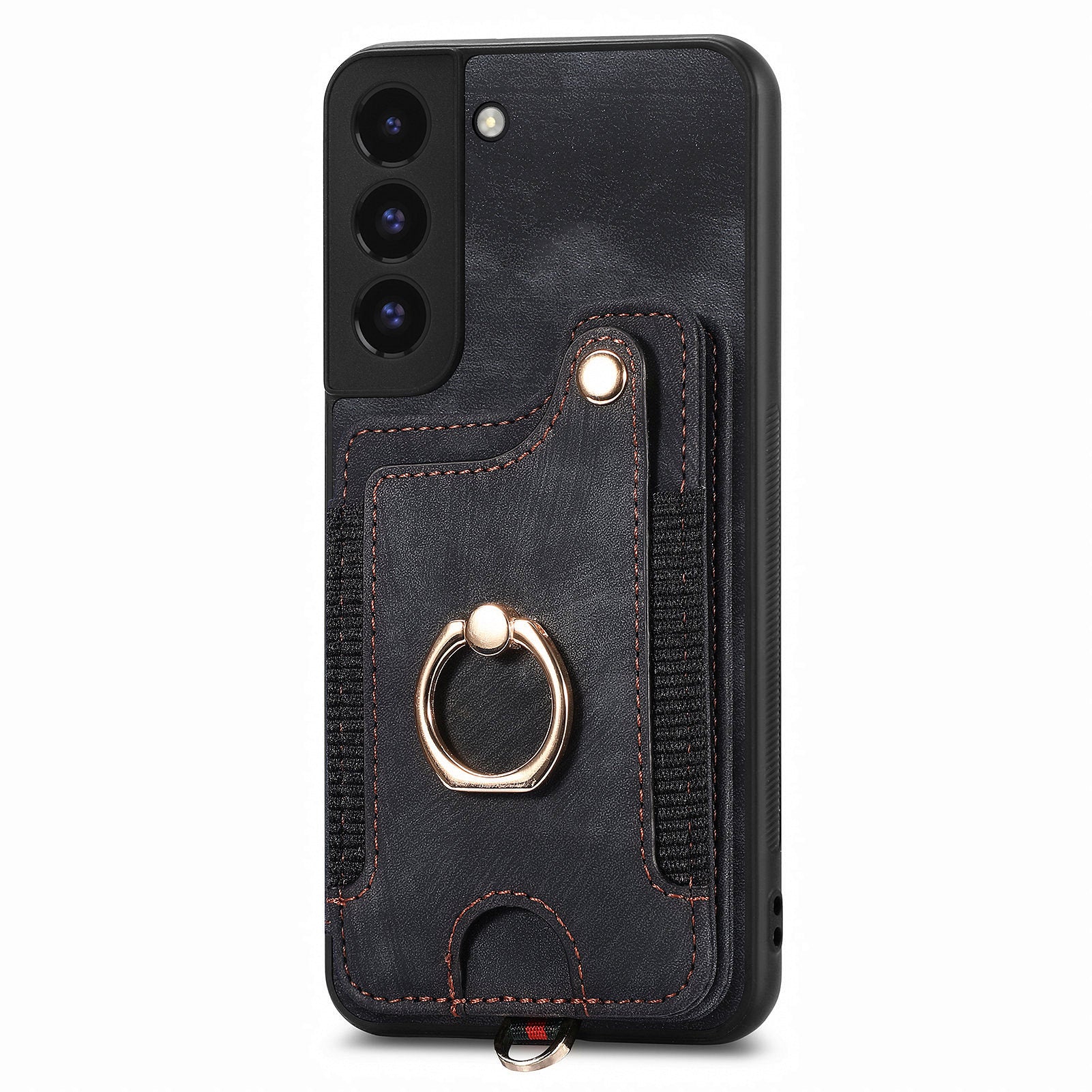 For Samsung Galaxy S22 5G Phone Case with Card Holder RFID Blocking PU Leather Coated PC TPU Kickstand Cover