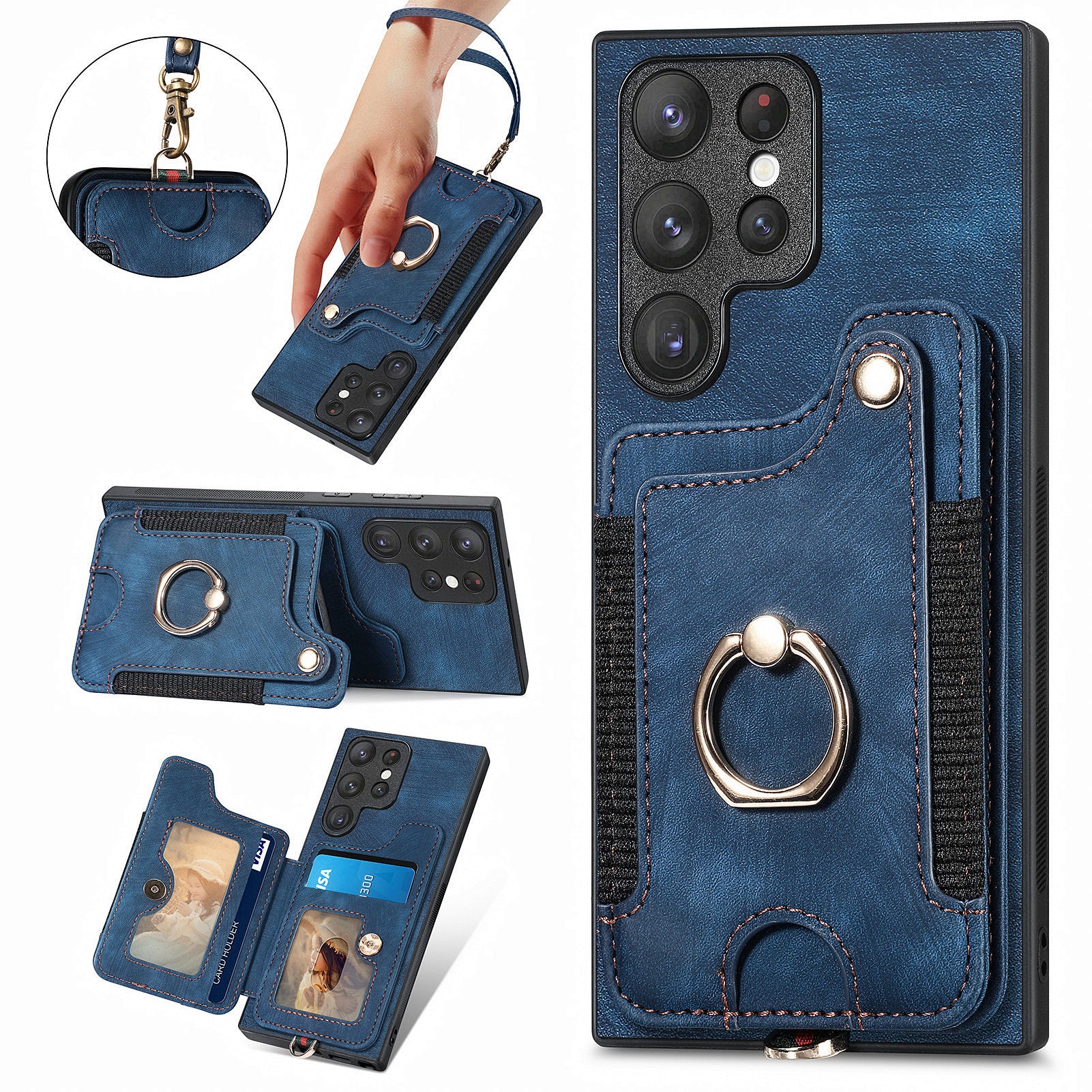 For Samsung Galaxy S23 Ultra PU Leather PC TPU RFID Blocking Case Card Slot Kickstand Phone Cover