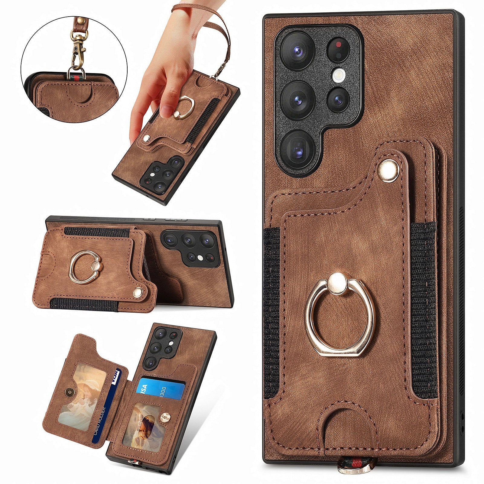 For Samsung Galaxy S23 Ultra PU Leather PC TPU RFID Blocking Case Card Slot Kickstand Phone Cover