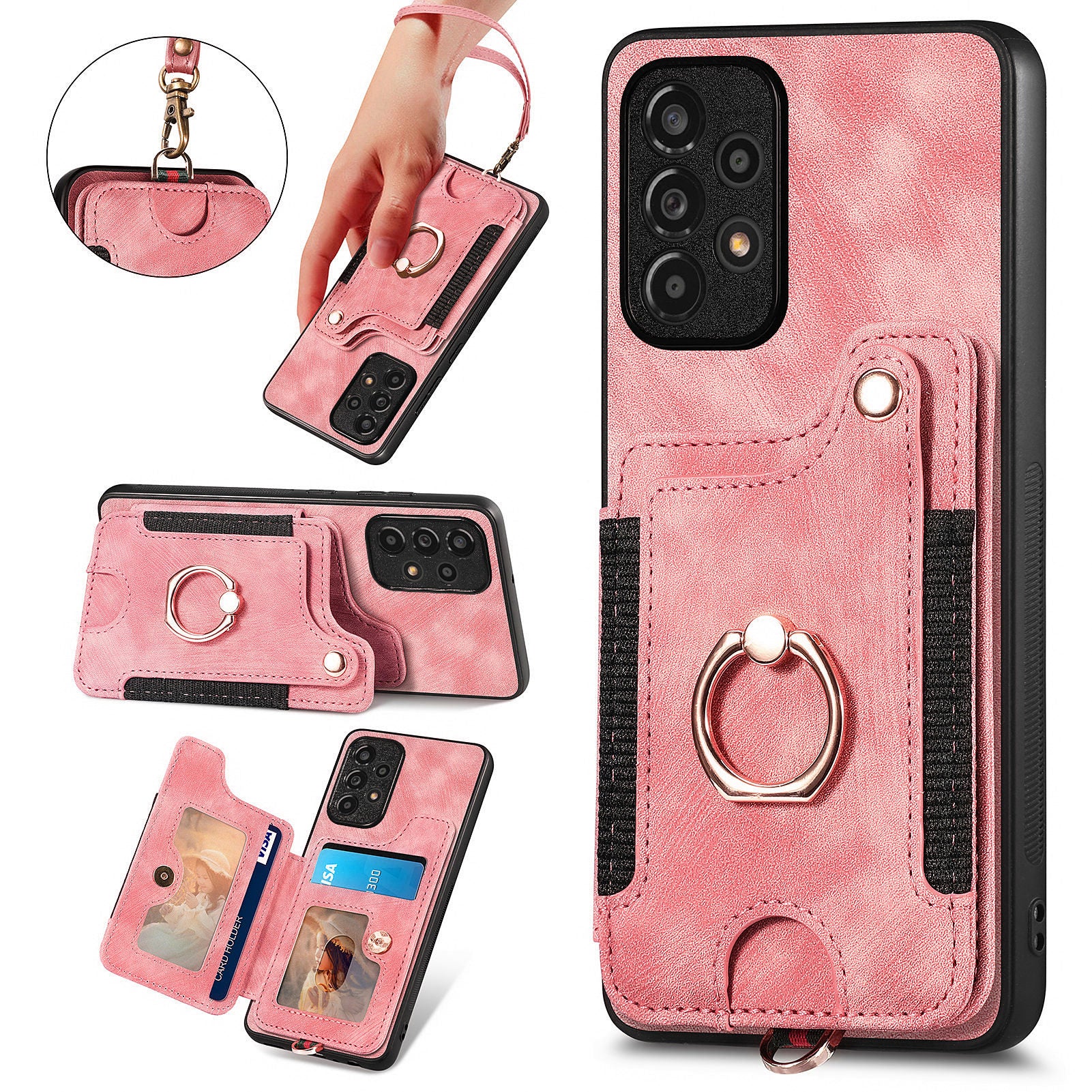 For Samsung Galaxy A53 5G Card Slot Phone Case PU Leather PC TPU Kickstand RFID Blocking Cover