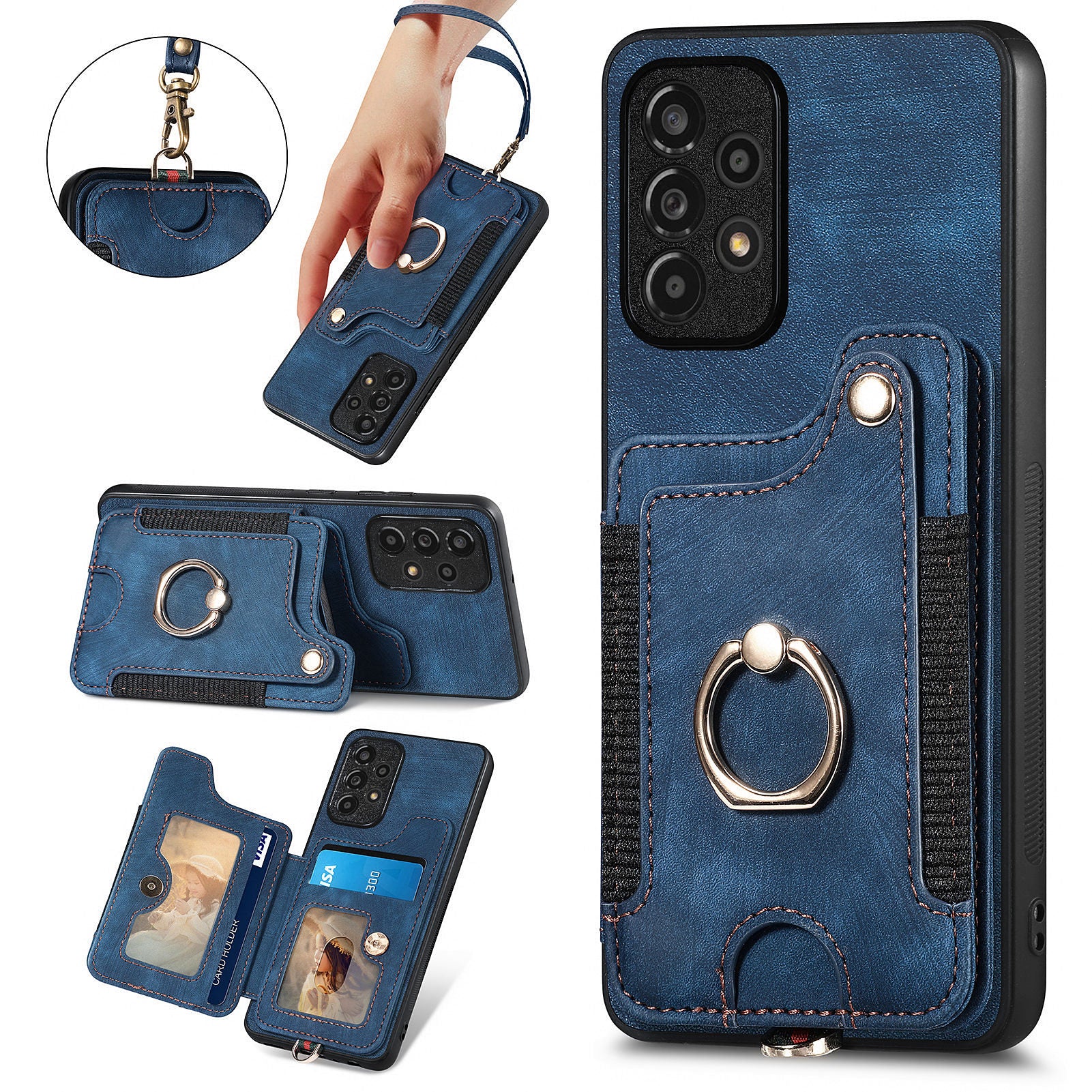 For Samsung Galaxy A53 5G Card Slot Phone Case PU Leather PC TPU Kickstand RFID Blocking Cover