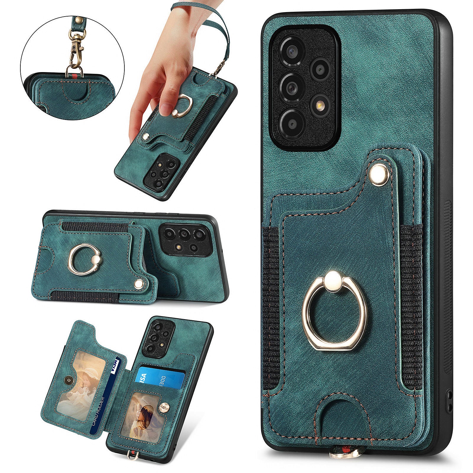 For Samsung Galaxy A53 5G Card Slot Phone Case PU Leather PC TPU Kickstand RFID Blocking Cover