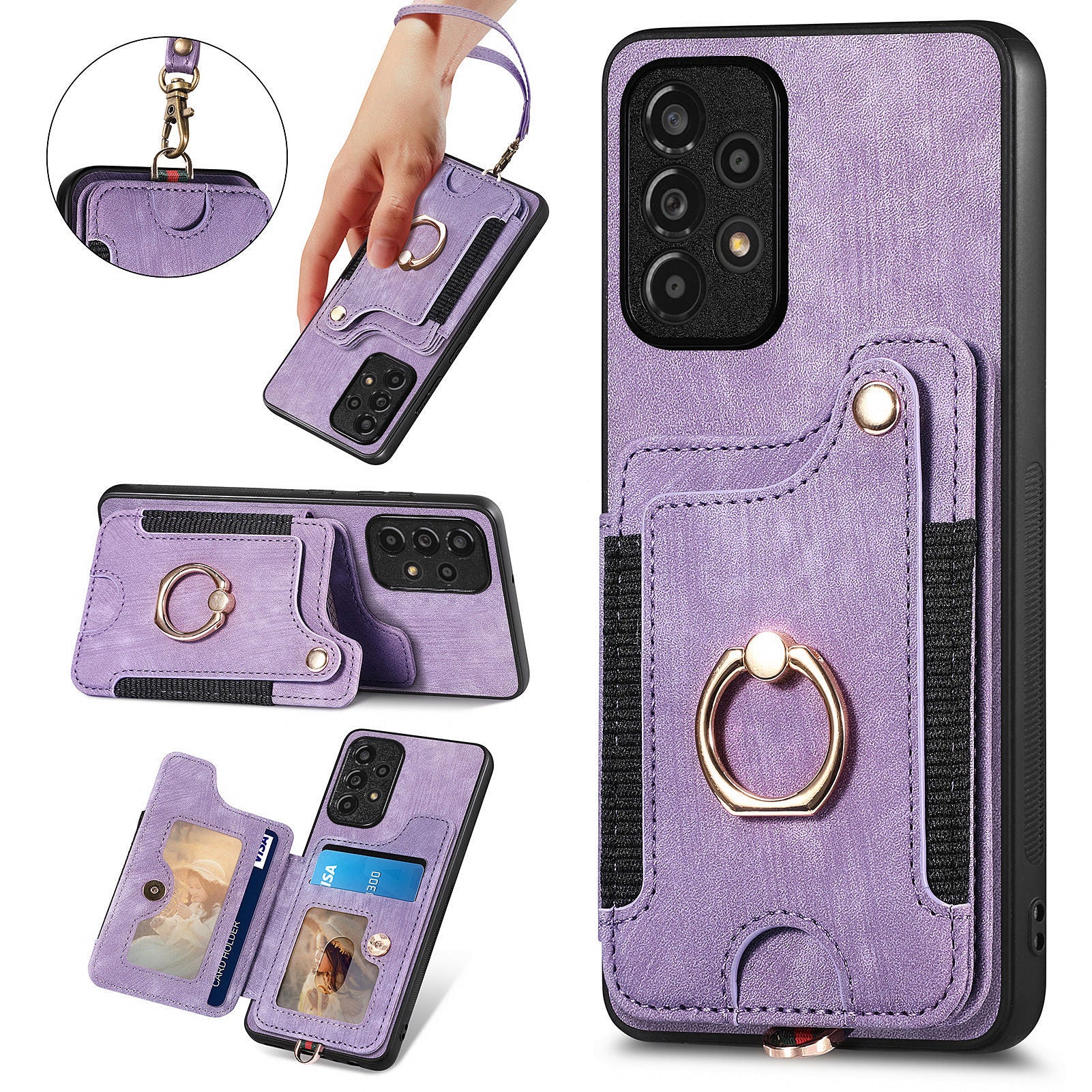 For Samsung Galaxy A53 5G Card Slot Phone Case PU Leather PC TPU Kickstand RFID Blocking Cover
