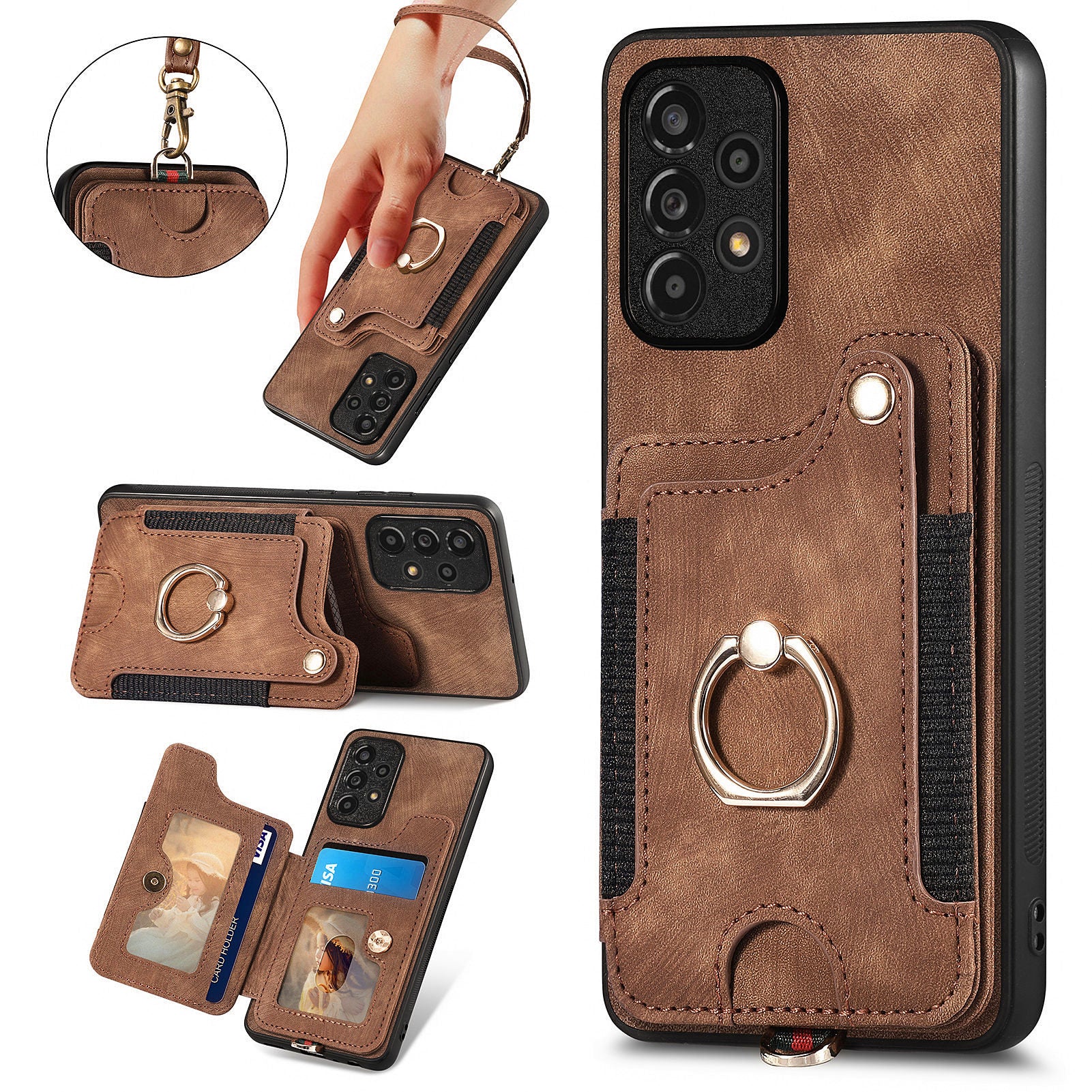 For Samsung Galaxy A53 5G Card Slot Phone Case PU Leather PC TPU Kickstand RFID Blocking Cover