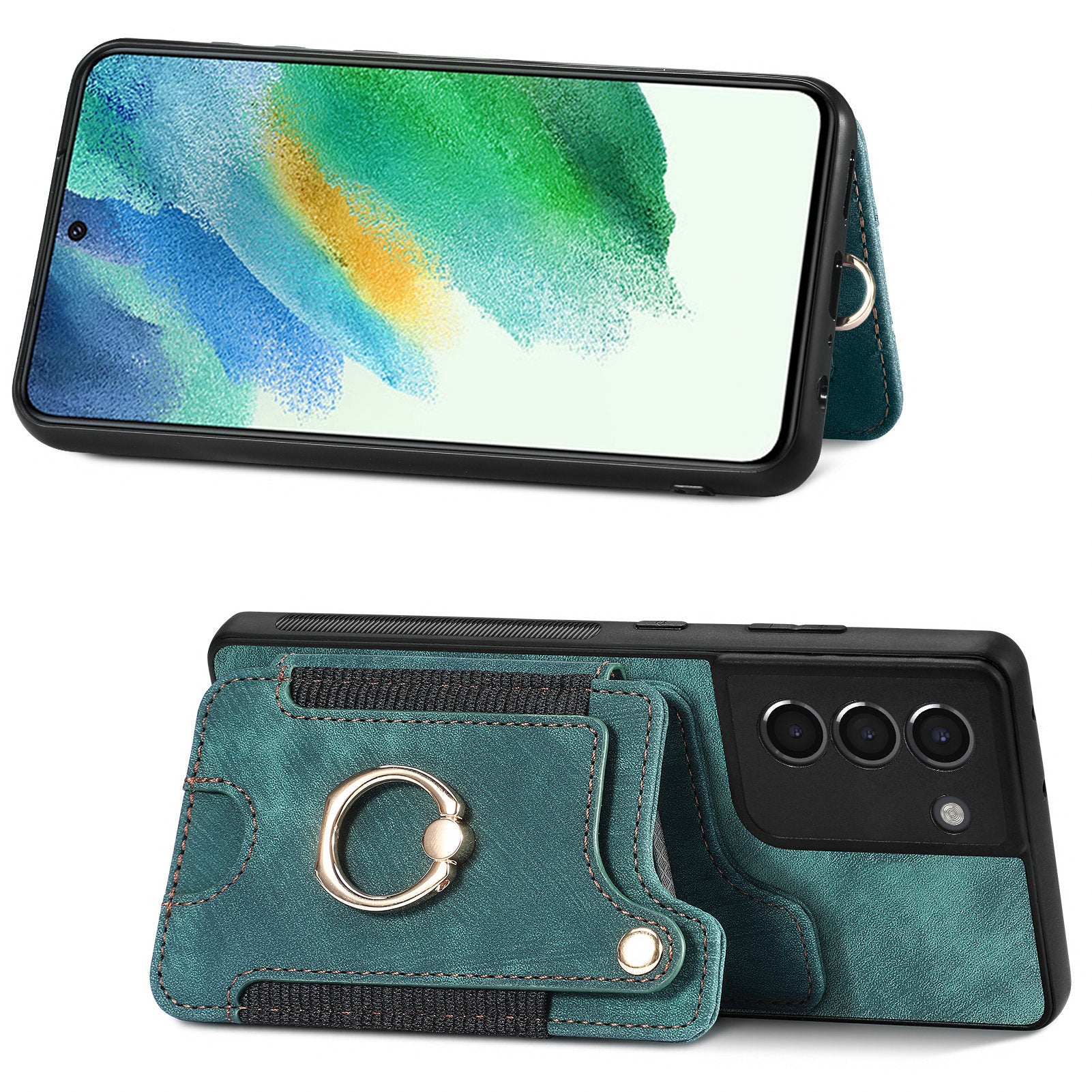 Til Samsung Galaxy S21 FE 5G kortslot Kickstand telefonetui PU læder PC TPU RFID blokerende cover 