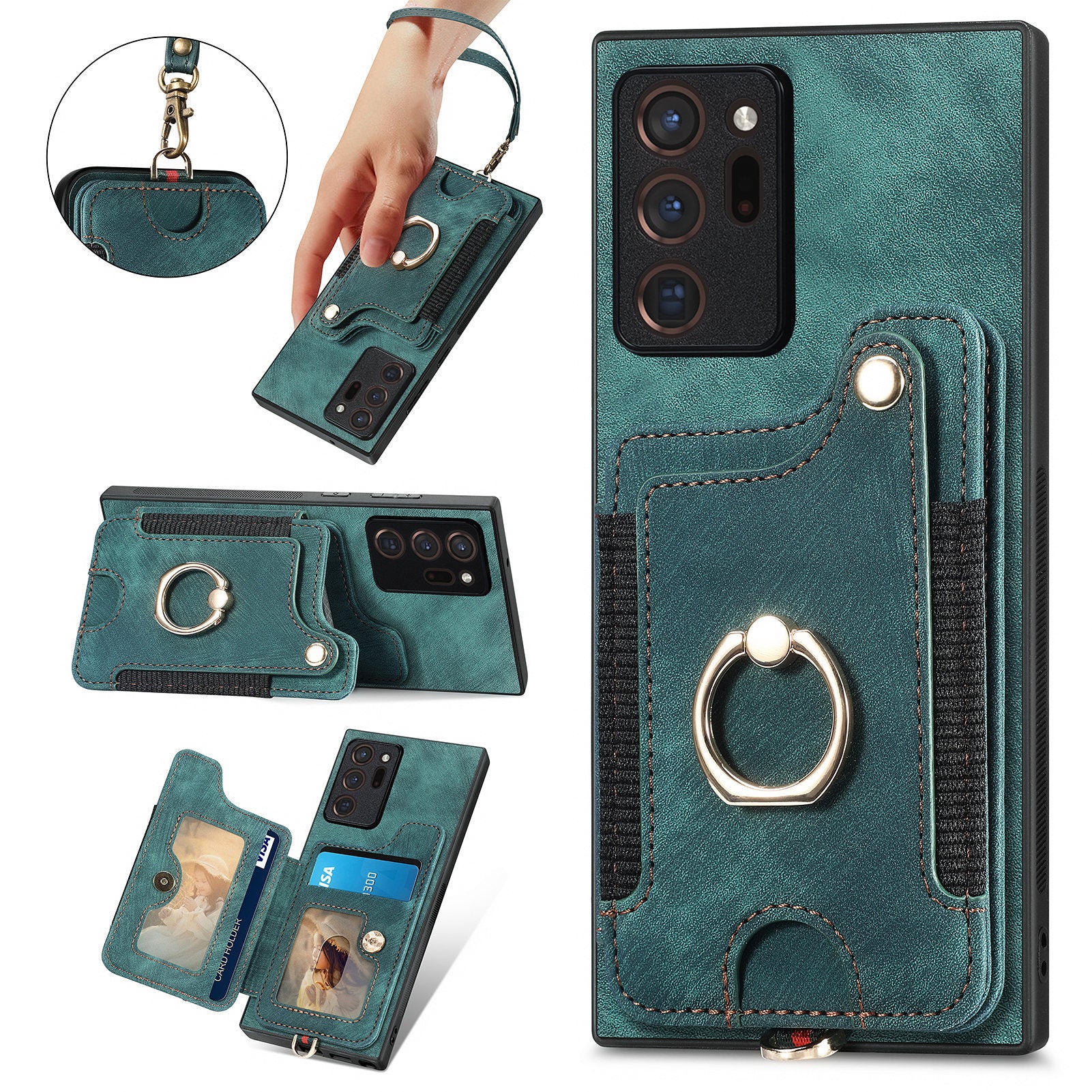 Til Samsung Galaxy Note20 Ultra / Note20 Ultra 5G Kickstand Cover PU-læderbelagt PC TPU RFID-blokeringskortpladser Telefonetui 