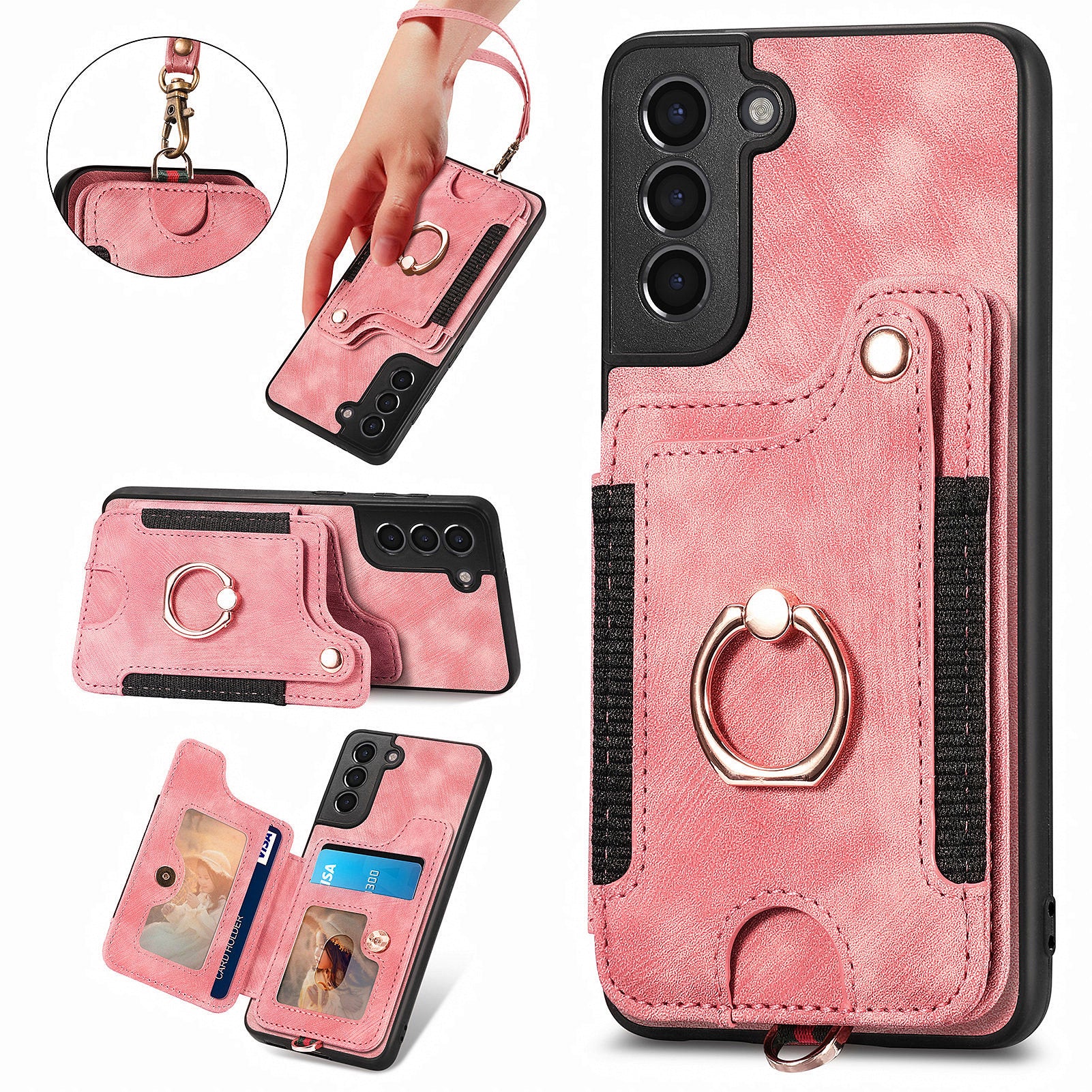 Kickstand Cover for Samsung Galaxy S21 4G / 5G PU Leather Coated PC TPU RFID Blocking Card Slots Phone Case