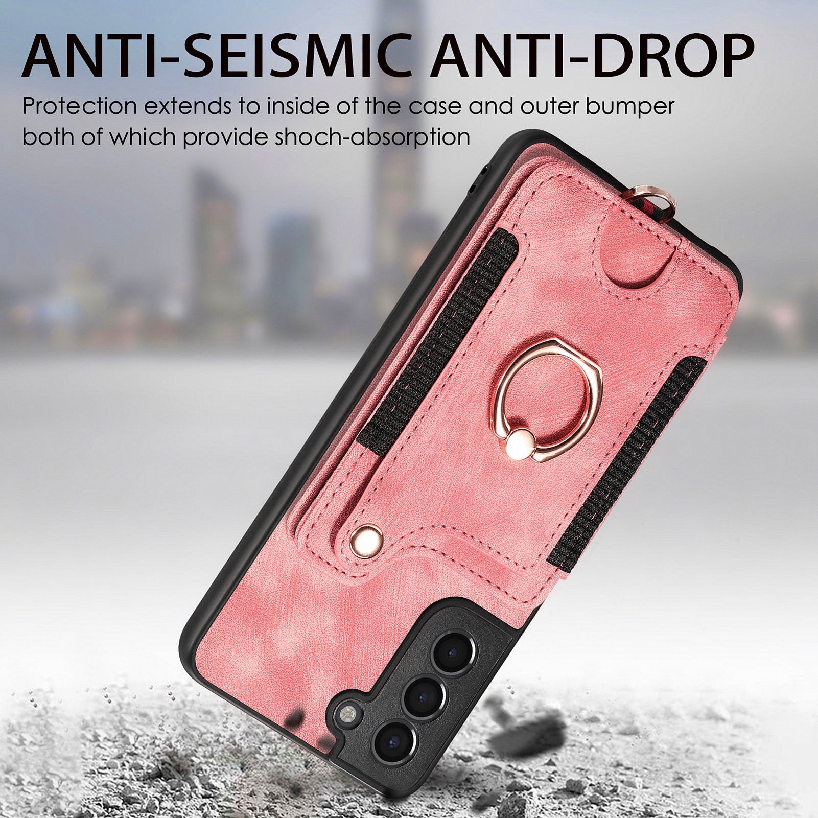 Kickstand Cover for Samsung Galaxy S21 4G / 5G PU Leather Coated PC TPU RFID Blocking Card Slots Phone Case