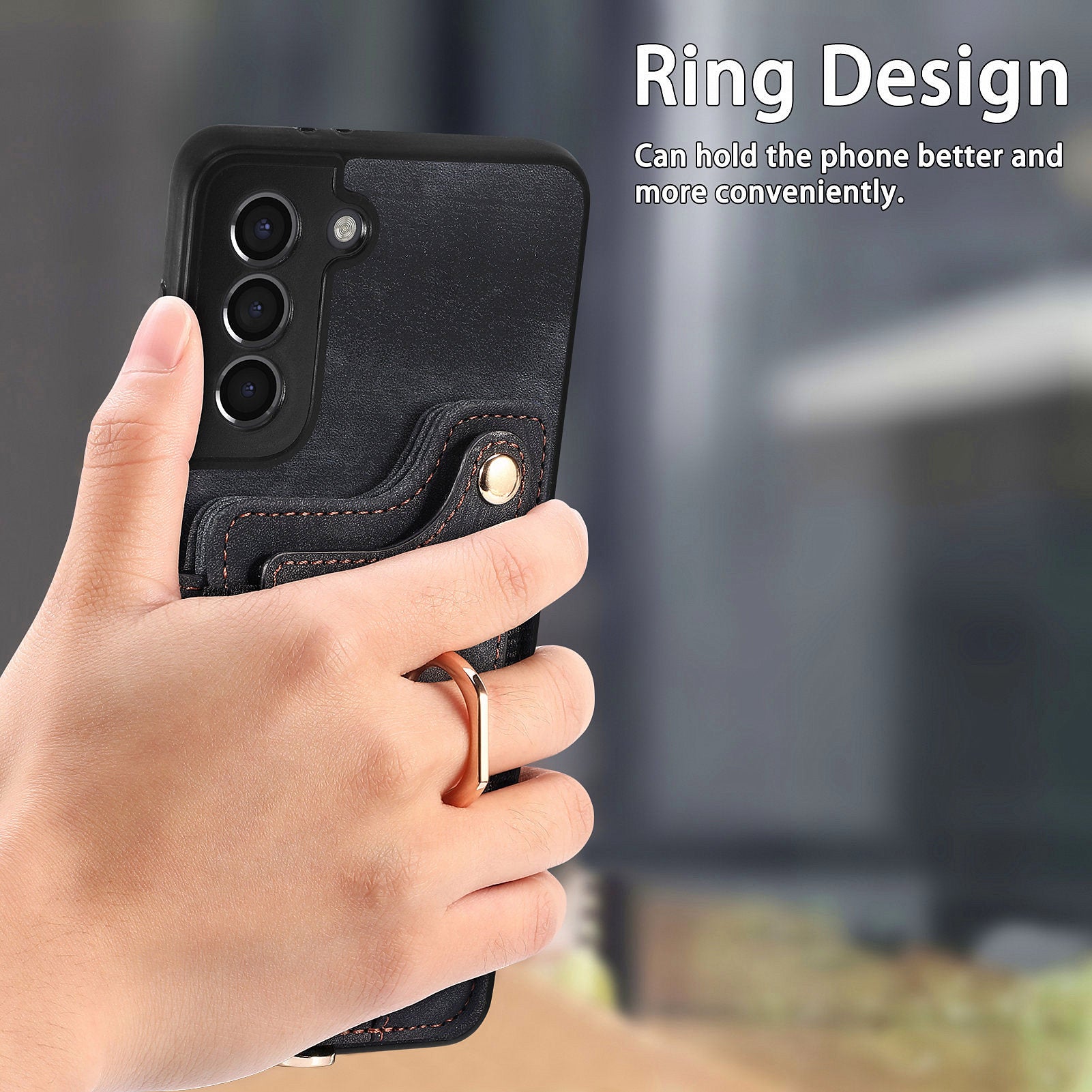 Kickstand Cover for Samsung Galaxy S21 4G / 5G PU Leather Coated PC TPU RFID Blocking Card Slots Phone Case