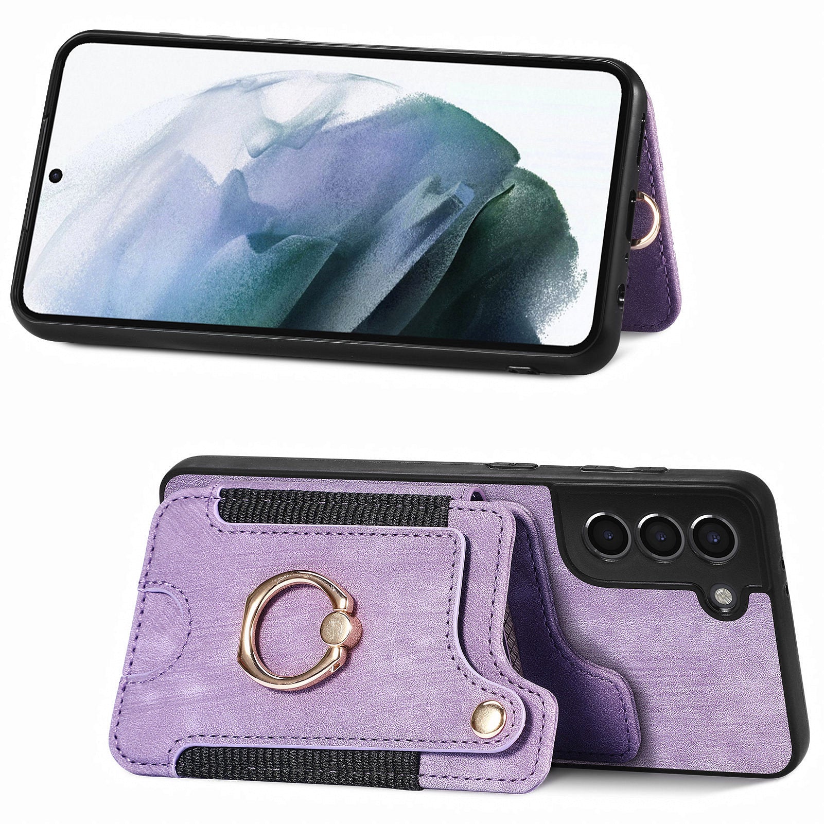 Kickstand Cover for Samsung Galaxy S21 4G / 5G PU Leather Coated PC TPU RFID Blocking Card Slots Phone Case