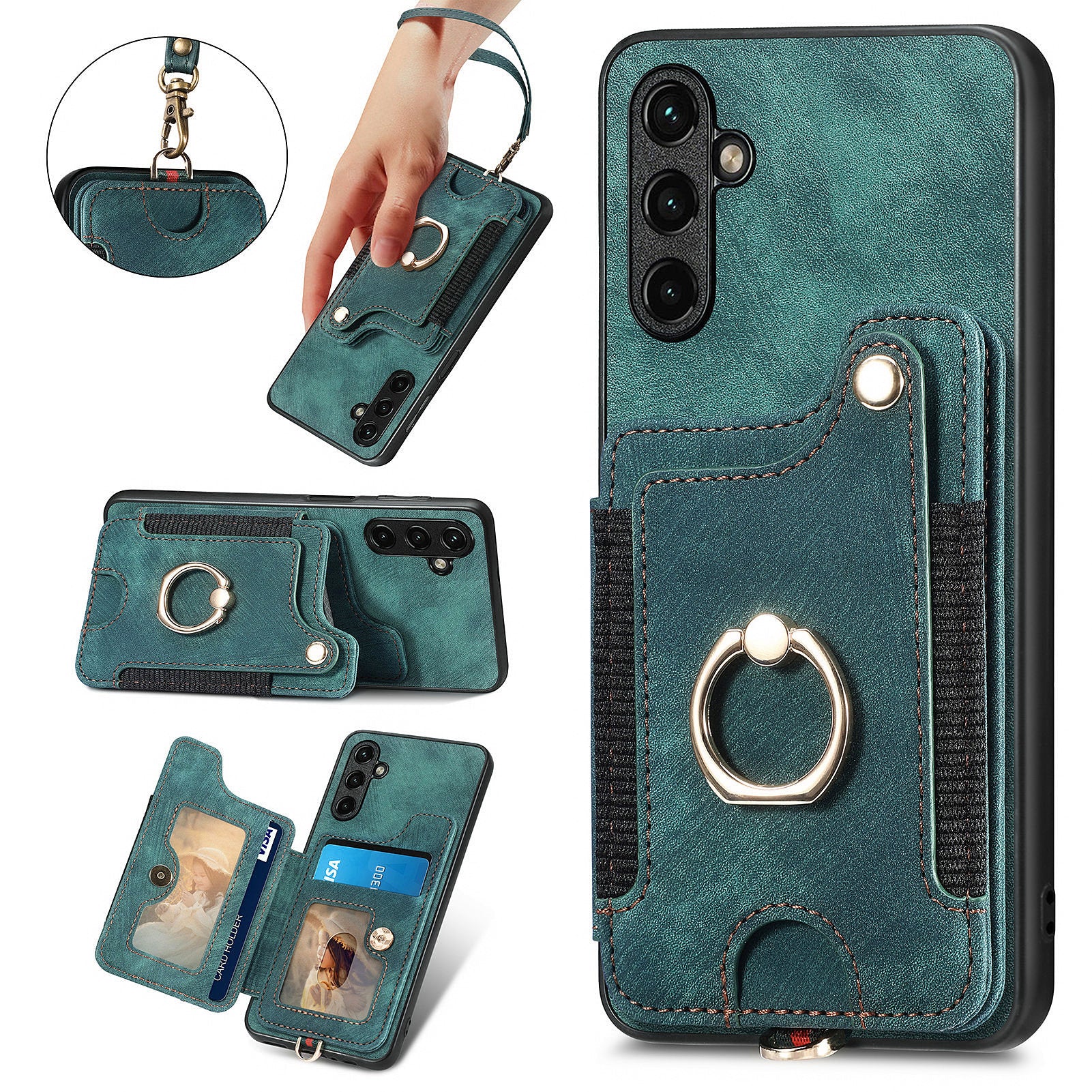 Phone Cover for Samsung Galaxy A54 5G PU Leather Coated PC TPU RFID Blocking Card Slots Case with Kickstand