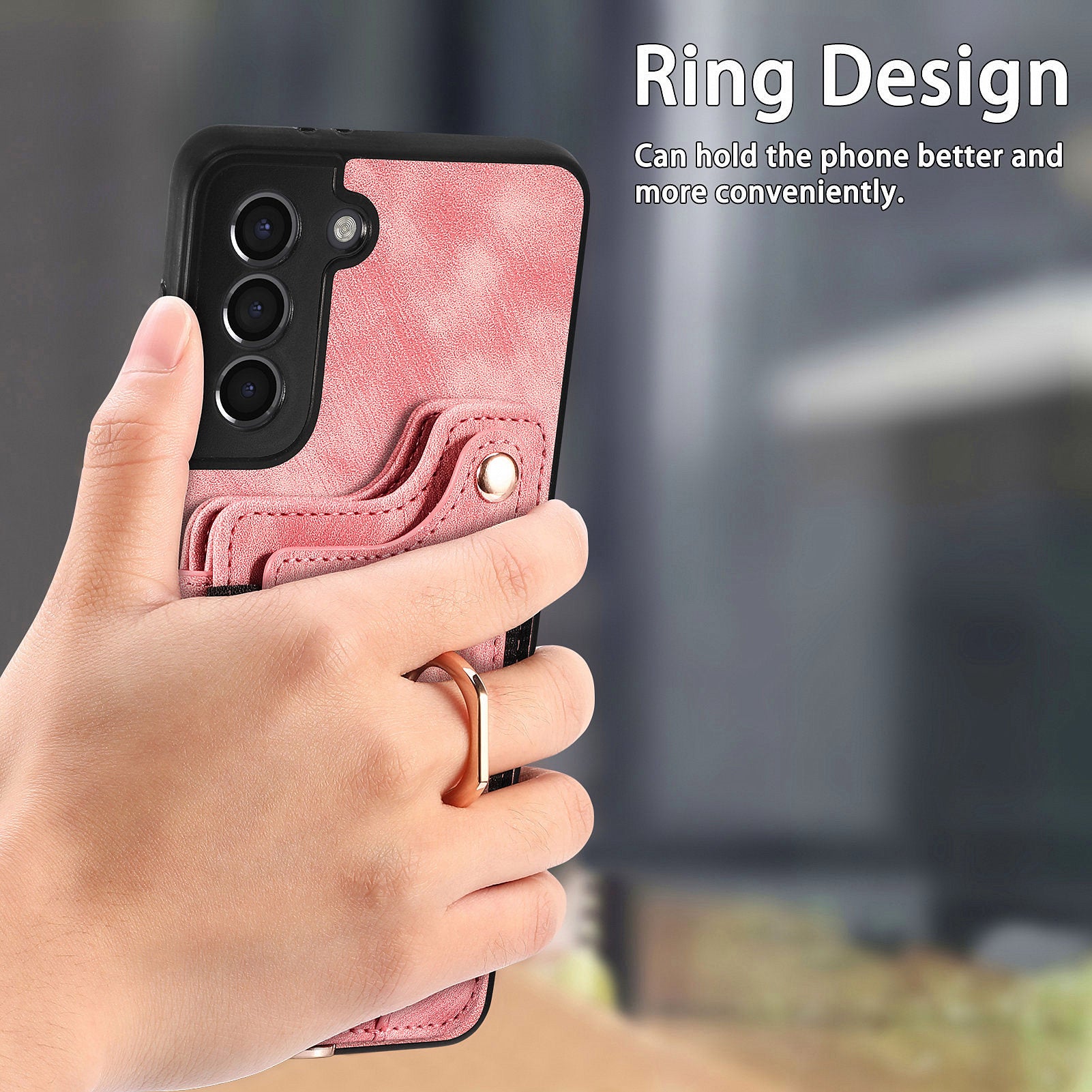 Phone Cover for Samsung Galaxy S21 5G PU Leather Coated PC TPU RFID Blocking Card Holder Kickstand Case