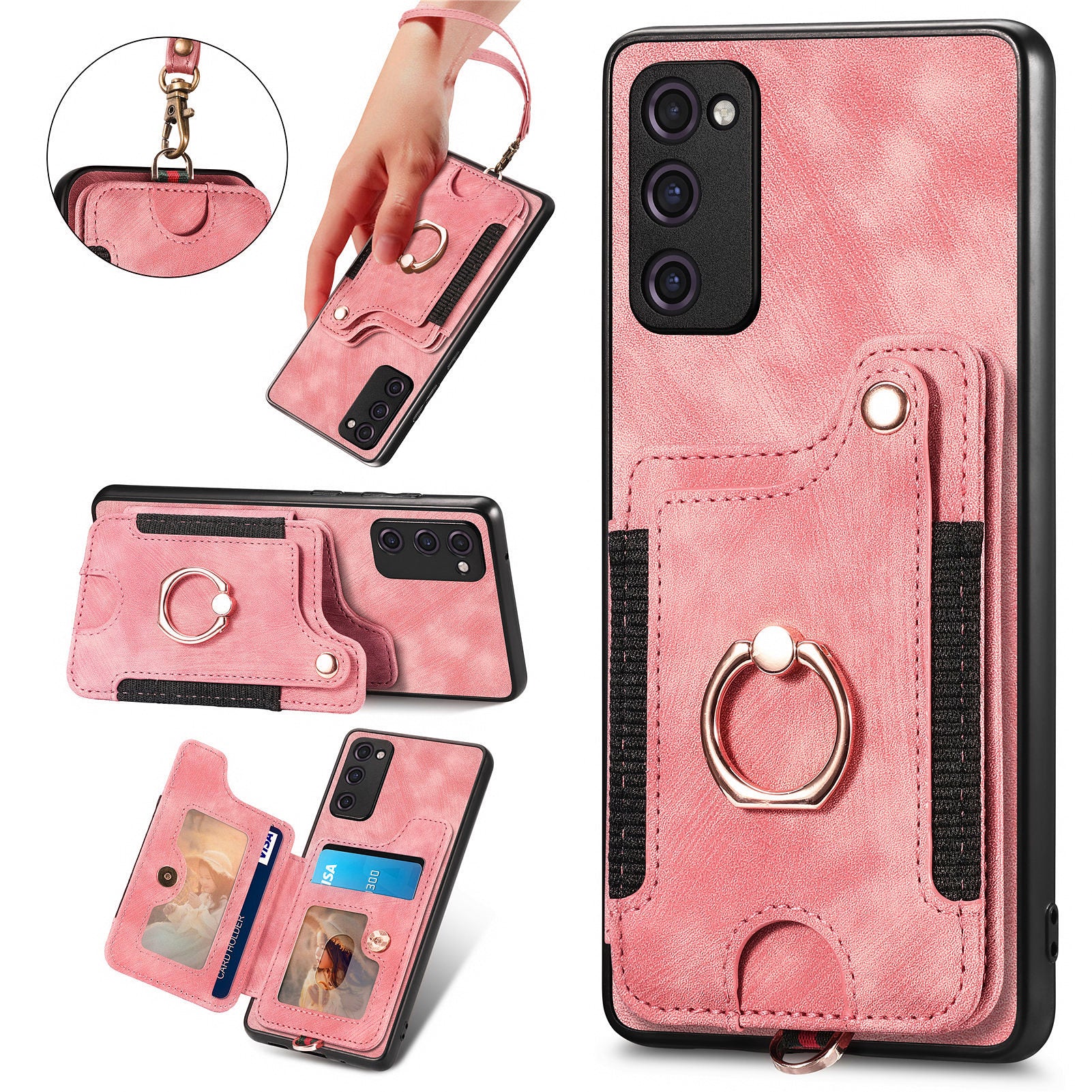 For Samsung Galaxy S20 FE / S20 FE 5G / S20 FE 2022 / S20 Lite RFID Blocking Phone Cover PU Leather Coated PC TPU Card Holder Kickstand Case