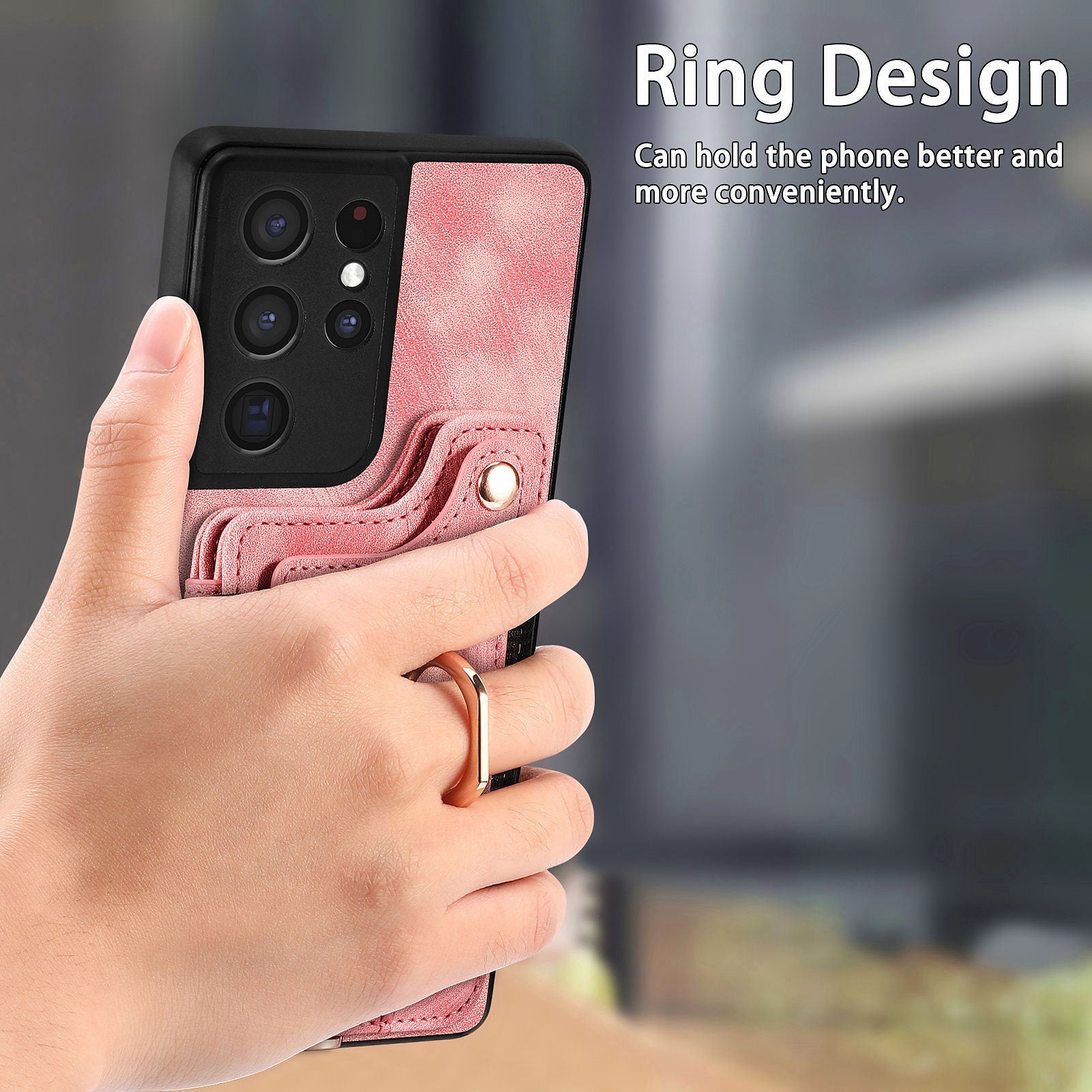 For Samsung Galaxy S21 Ultra 5G RFID Blocking Card Holder Phone Cover PU Leather Coated PC TPU Kickstand Case