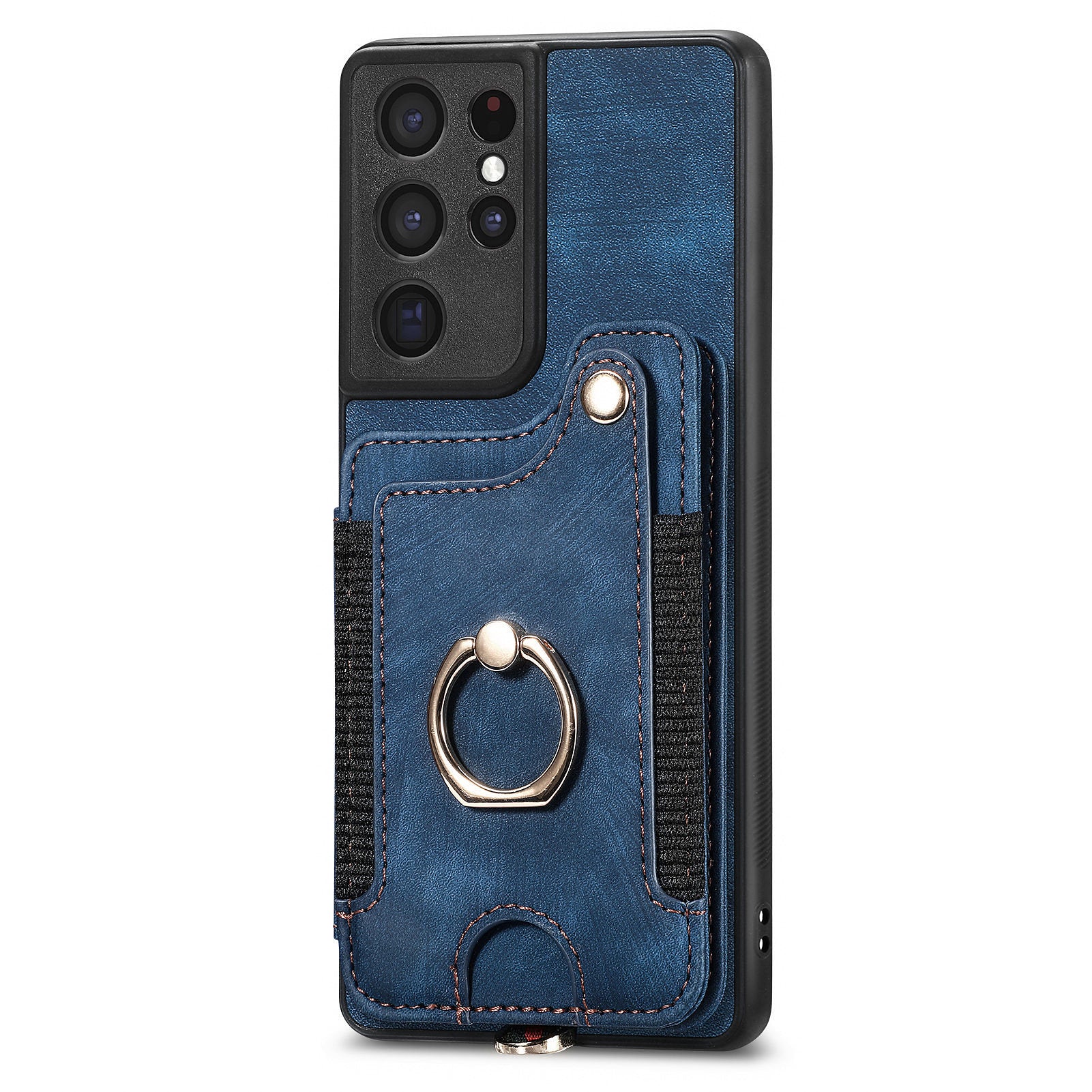 For Samsung Galaxy S21 Ultra 5G RFID Blocking Card Holder Phone Cover PU Leather Coated PC TPU Kickstand Case