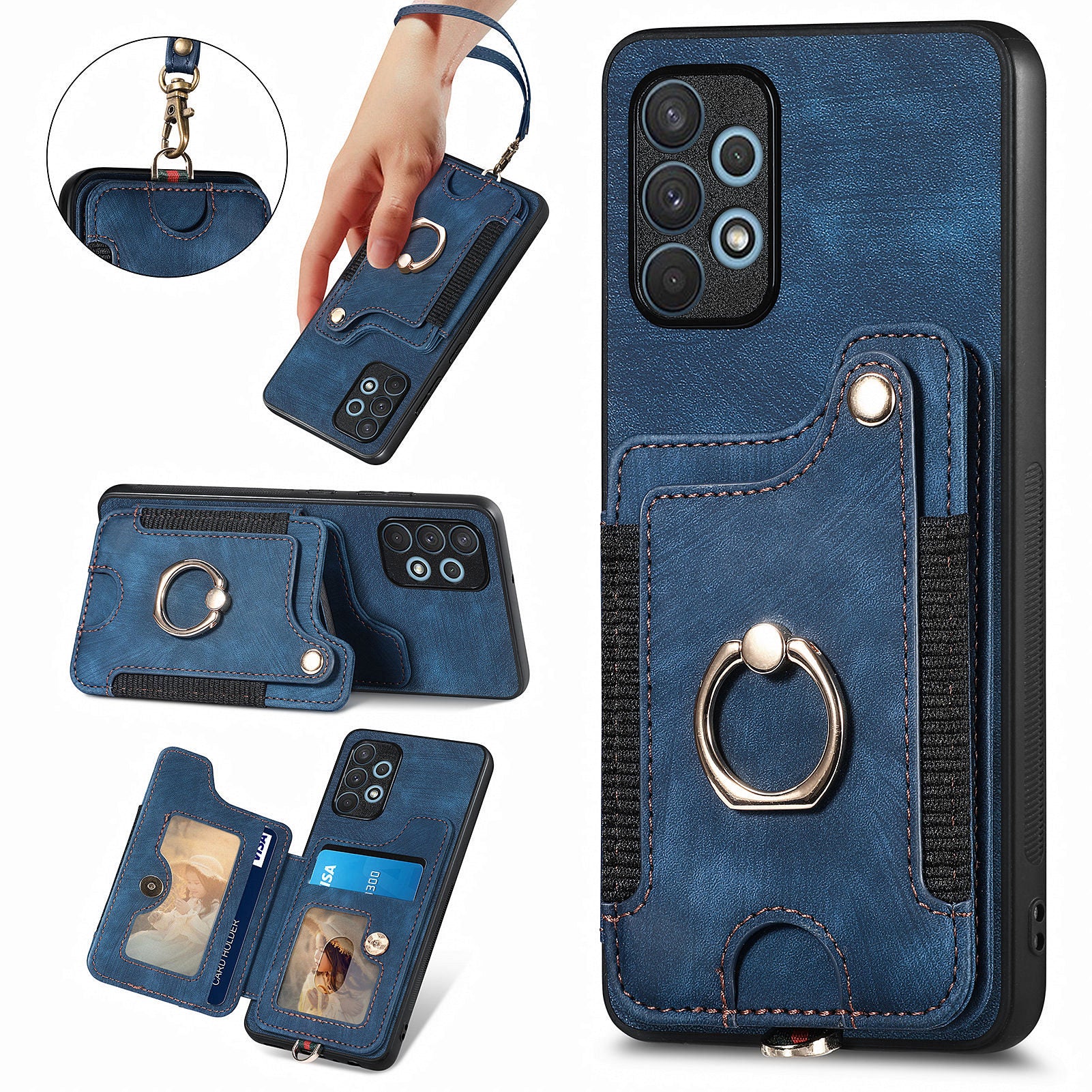 For Samsung Galaxy A32 4G (EU Version) RFID Blocking Card Holder Phone Cover PU Leather PC TPU Kickstand Anti-drop Case