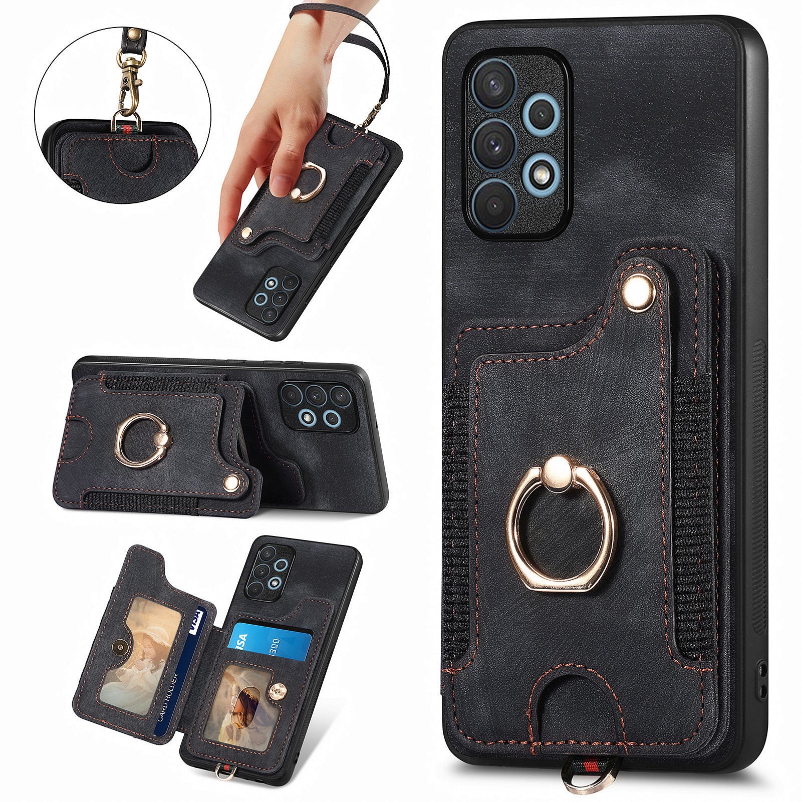 For Samsung Galaxy A32 4G (EU Version) RFID Blocking Card Holder Phone Cover PU Leather PC TPU Kickstand Anti-drop Case