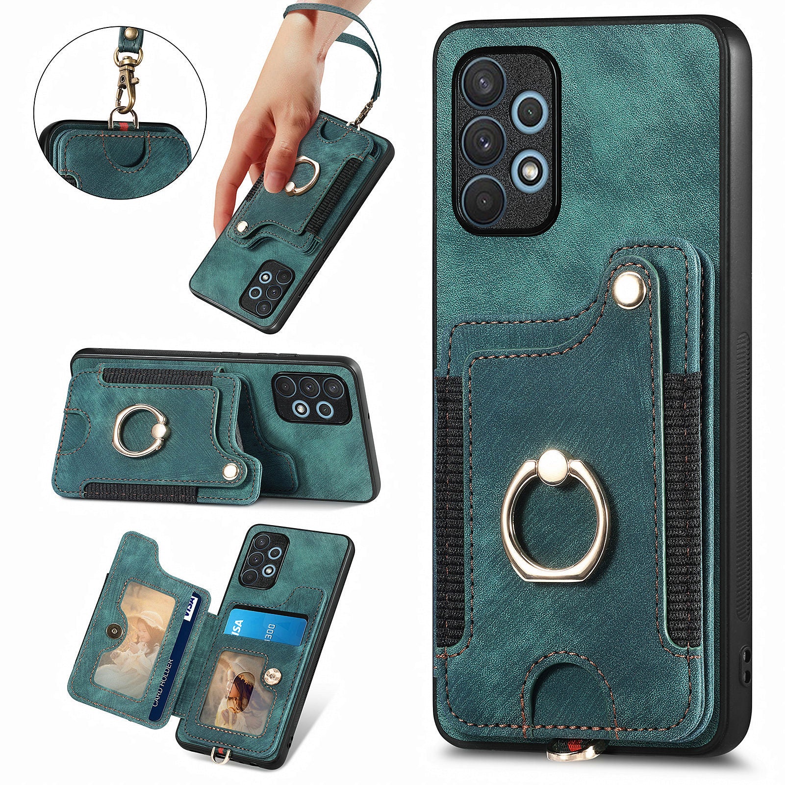 For Samsung Galaxy A32 4G (EU Version) RFID Blocking Card Holder Phone Cover PU Leather PC TPU Kickstand Anti-drop Case