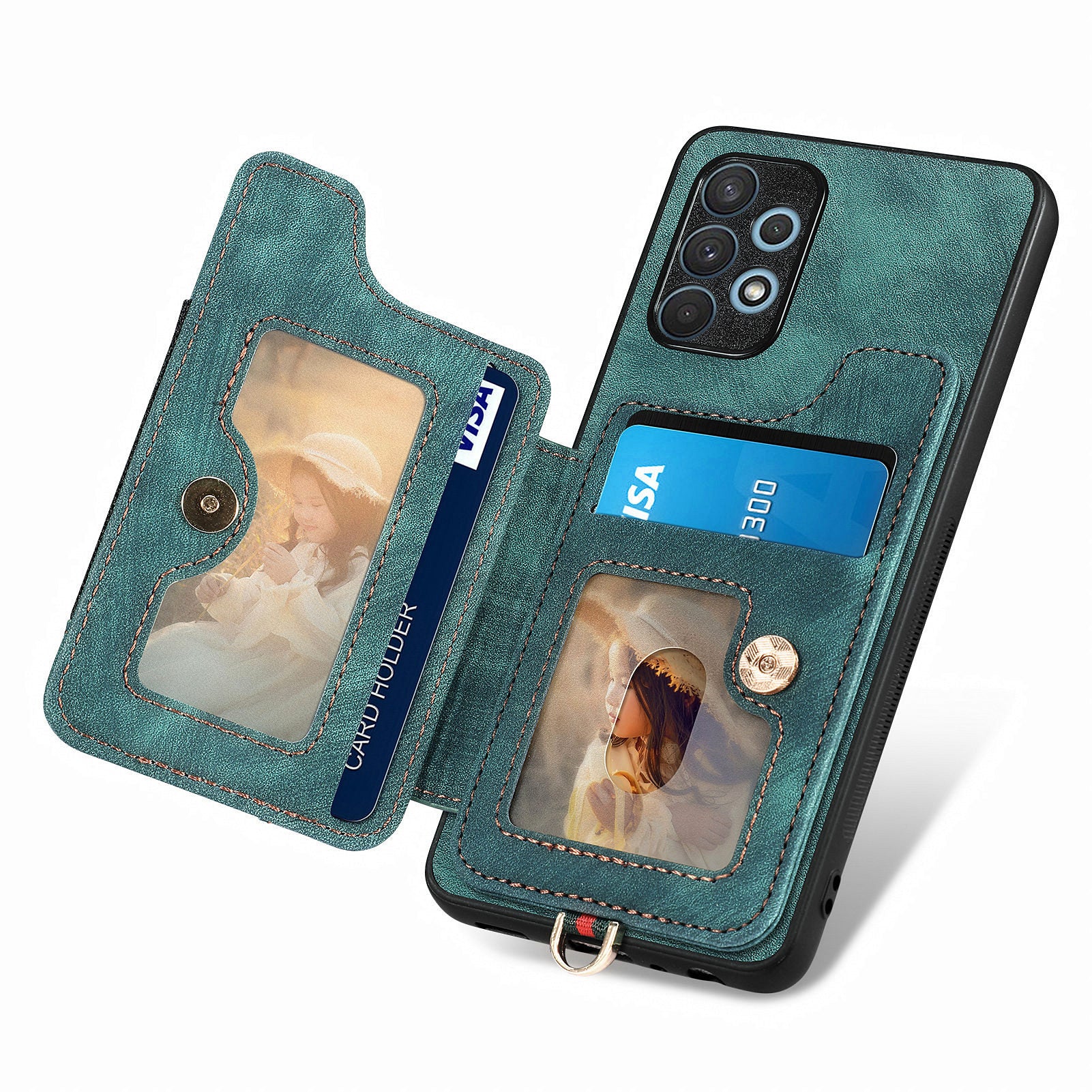 For Samsung Galaxy A32 4G (EU Version) RFID Blocking Card Holder Phone Cover PU Leather PC TPU Kickstand Anti-drop Case