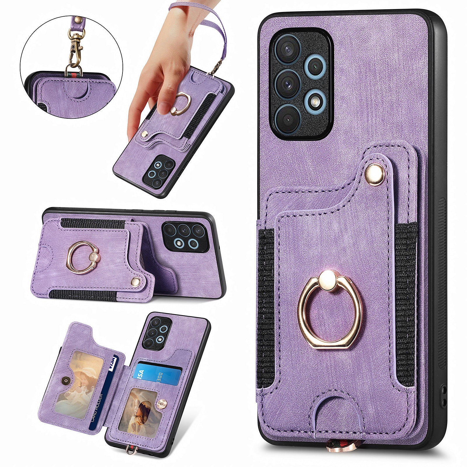 For Samsung Galaxy A32 4G (EU Version) RFID Blocking Card Holder Phone Cover PU Leather PC TPU Kickstand Anti-drop Case