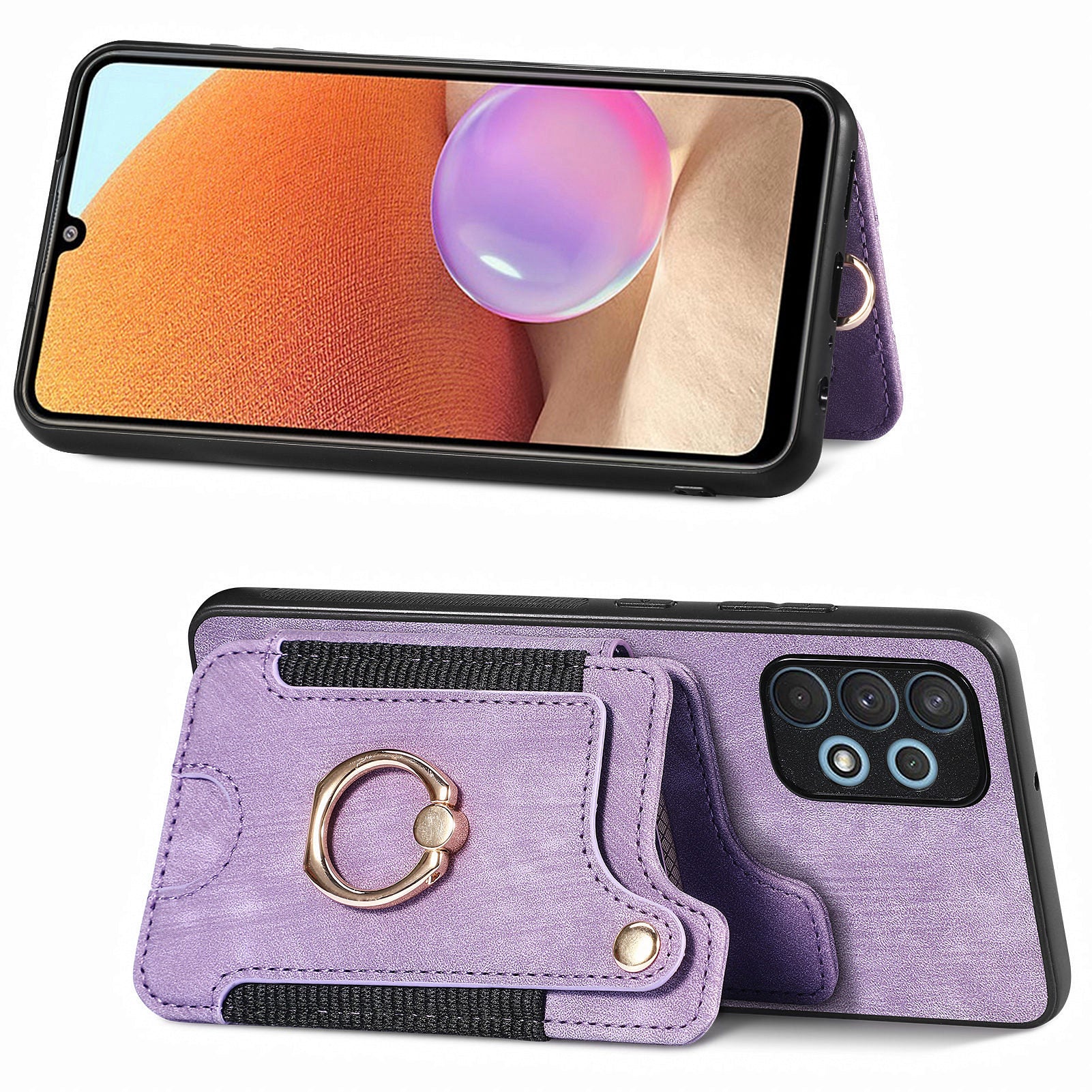 For Samsung Galaxy A32 4G (EU Version) RFID Blocking Card Holder Phone Cover PU Leather PC TPU Kickstand Anti-drop Case