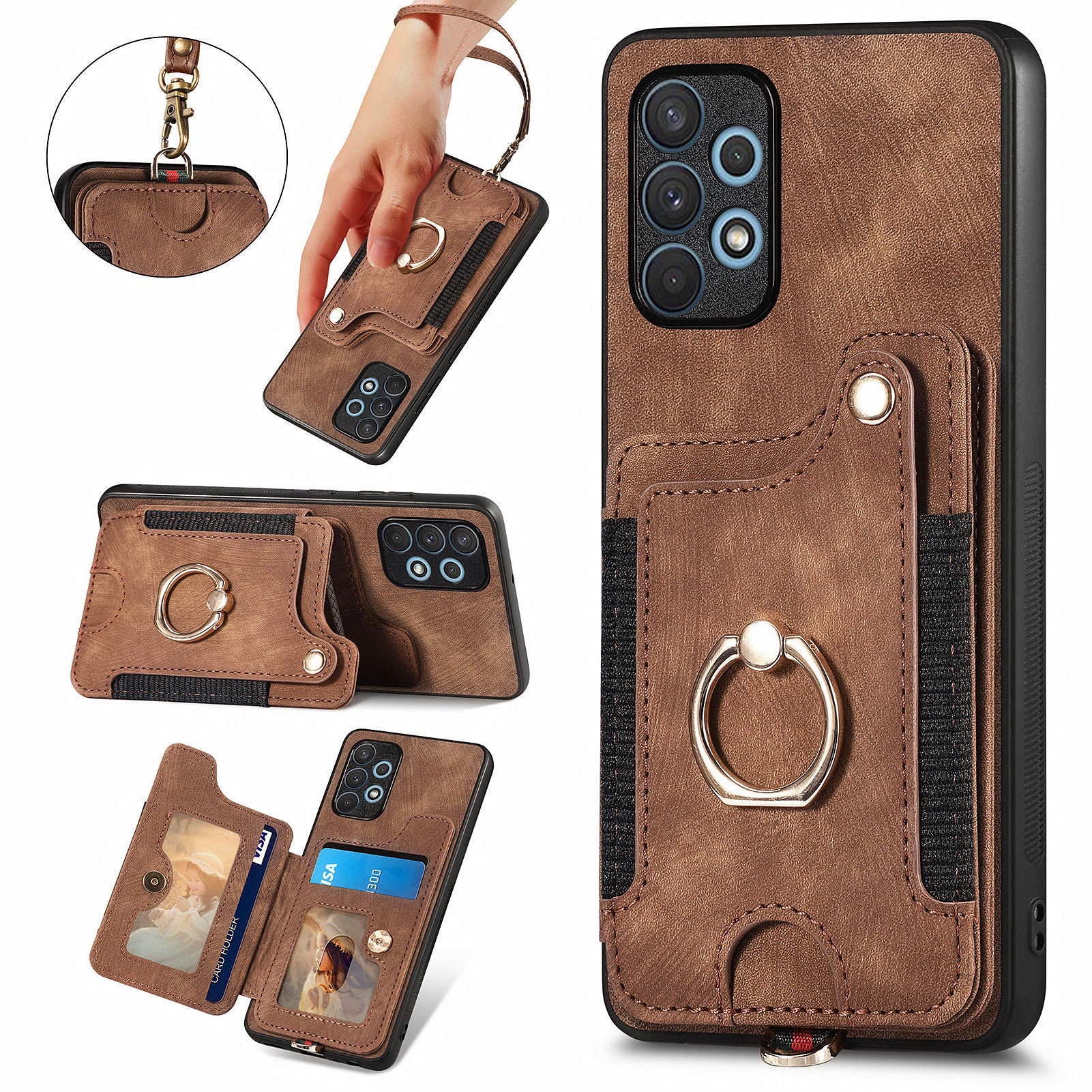 For Samsung Galaxy A32 4G (EU Version) RFID Blocking Card Holder Phone Cover PU Leather PC TPU Kickstand Anti-drop Case
