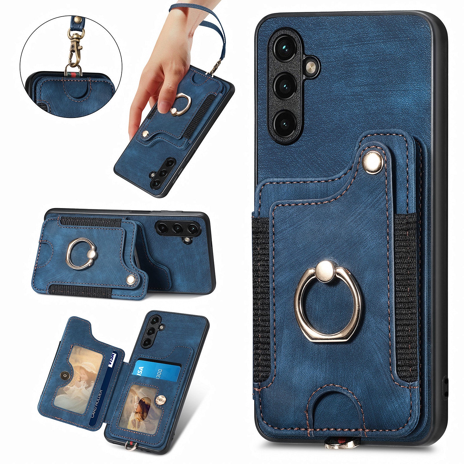 Phone Cover for Samsung Galaxy A14 5G RFID Blocking Card Holder Anti-scratch PU Leather PC TPU Kickstand Case
