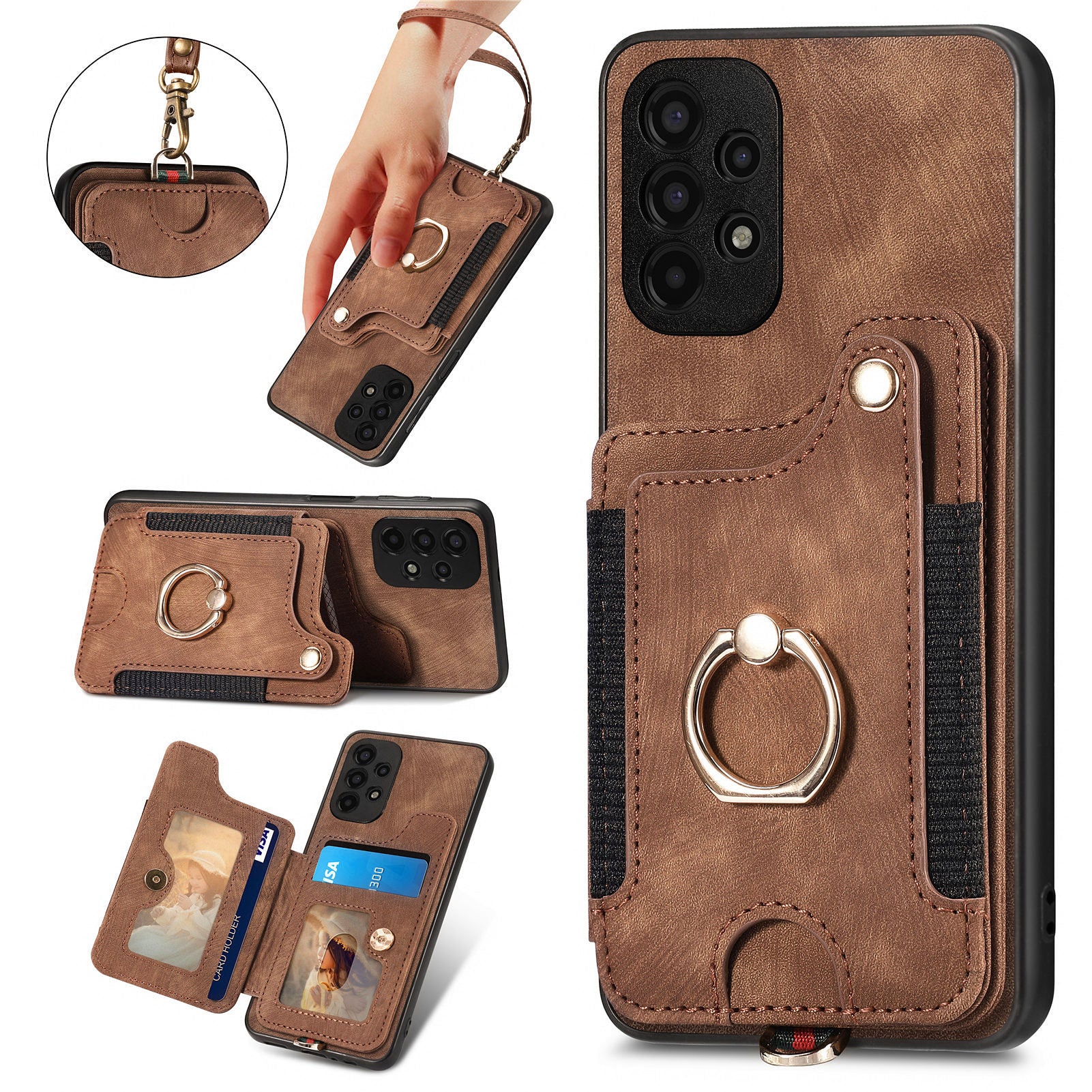 Phone Cover for Samsung Galaxy A13 4G RFID Blocking Card Holder PU Leather PC TPU Ring Kickstand Case