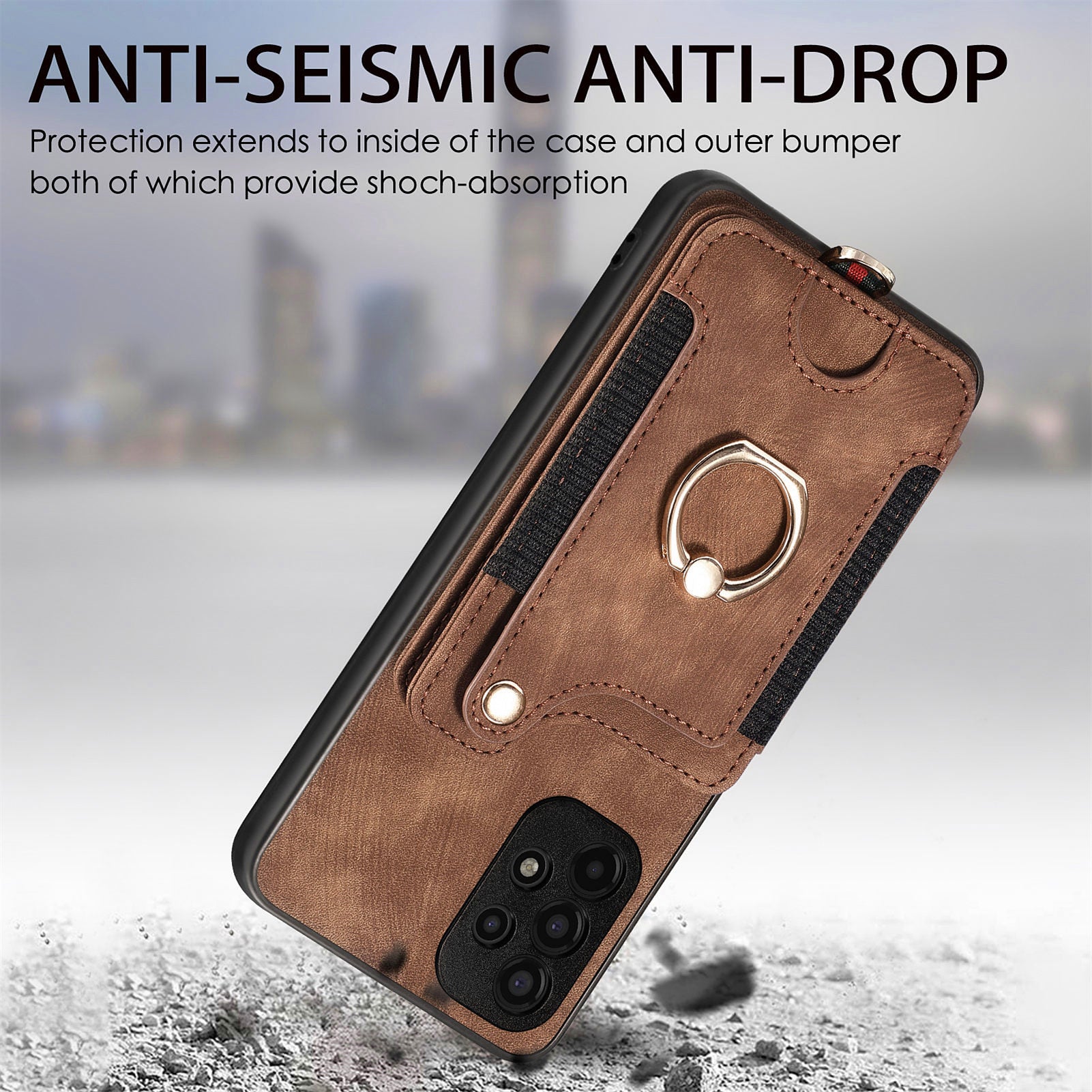 Phone Cover for Samsung Galaxy A13 4G RFID Blocking Card Holder PU Leather PC TPU Ring Kickstand Case