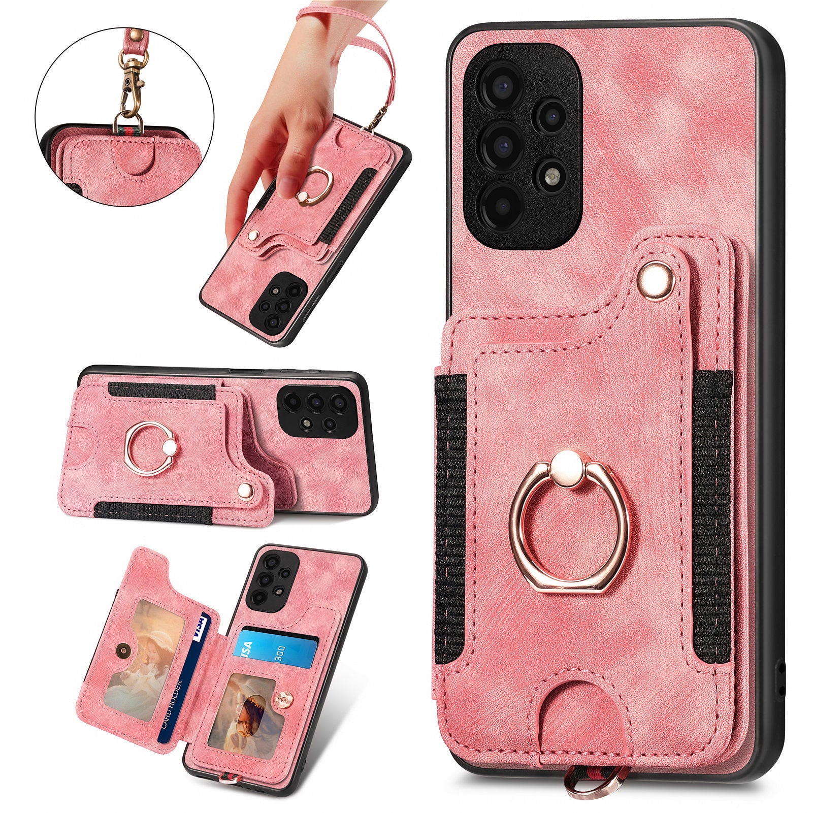 Phone Cover for Samsung Galaxy A13 4G RFID Blocking Card Holder PU Leather PC TPU Ring Kickstand Case