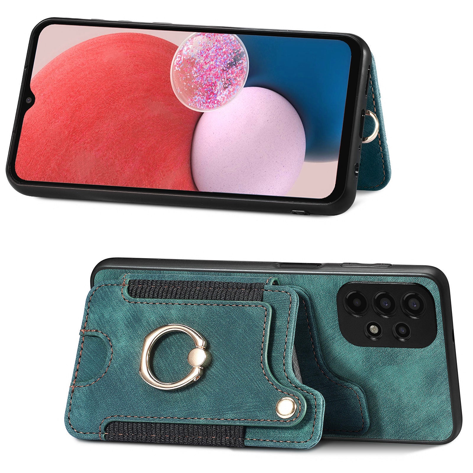 Phone Cover for Samsung Galaxy A13 4G RFID Blocking Card Holder PU Leather PC TPU Ring Kickstand Case