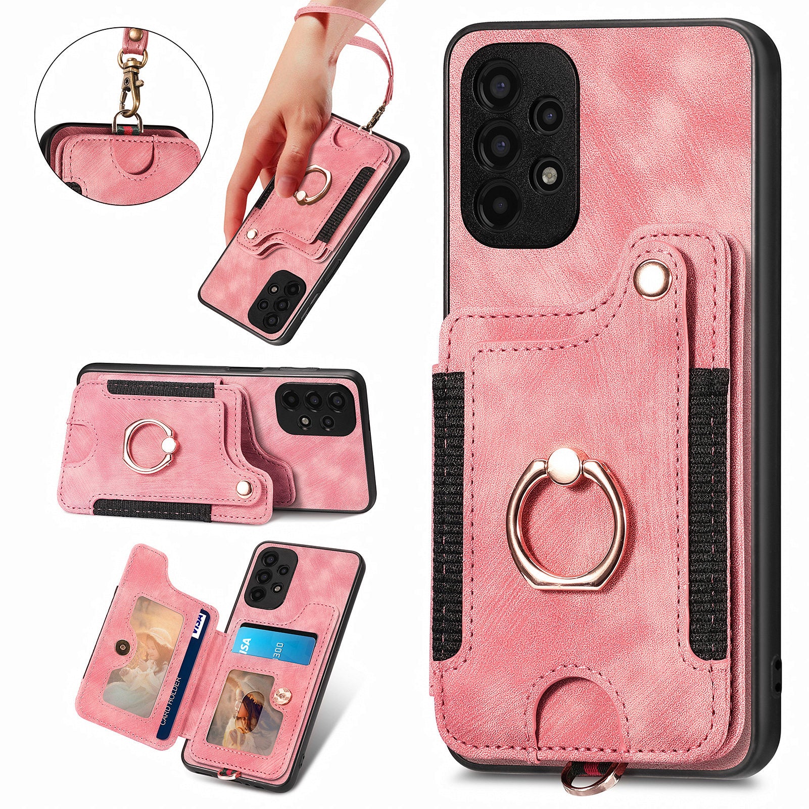 Drop-proof Cover for Samsung Galaxy A23 4G / 5G RFID Blocking Card Holder PU Leather PC TPU Kickstand Phone Case