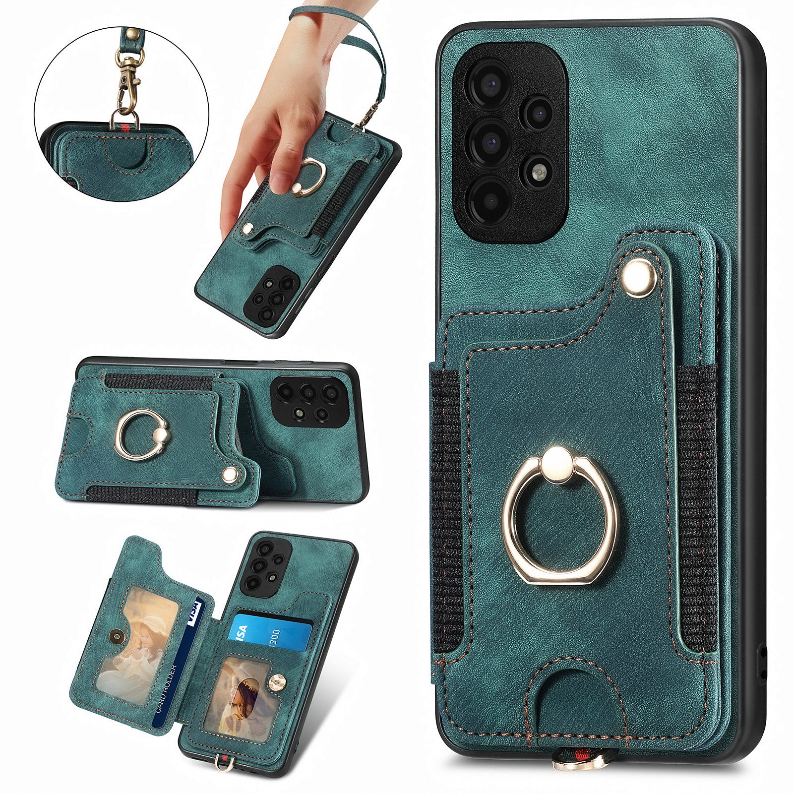 Drop-proof Cover for Samsung Galaxy A23 4G / 5G RFID Blocking Card Holder PU Leather PC TPU Kickstand Phone Case