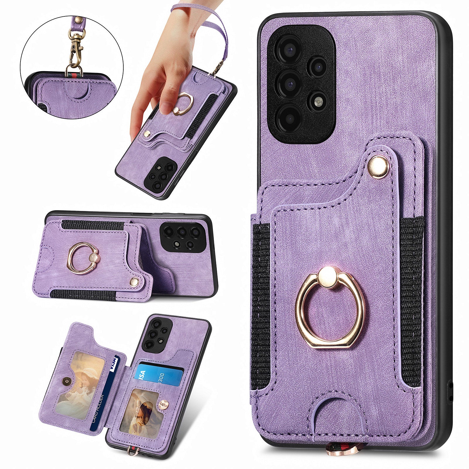 Drop-proof Cover for Samsung Galaxy A23 4G / 5G RFID Blocking Card Holder PU Leather PC TPU Kickstand Phone Case